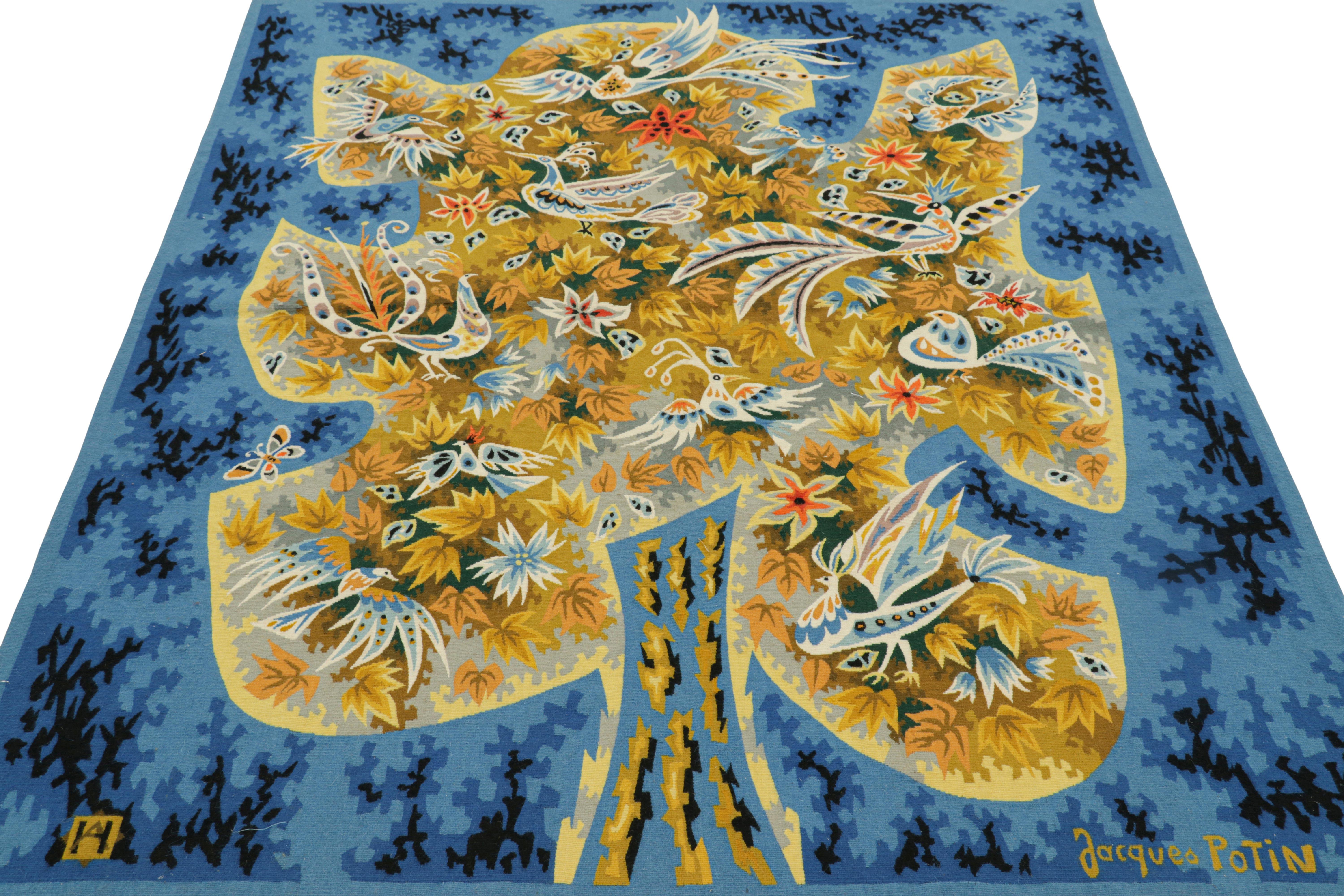 Hand-Woven Signed Vintage Jacques Potin Tapestry “Le Petit Rappel Des Oiseaux” Rug & Kilim For Sale