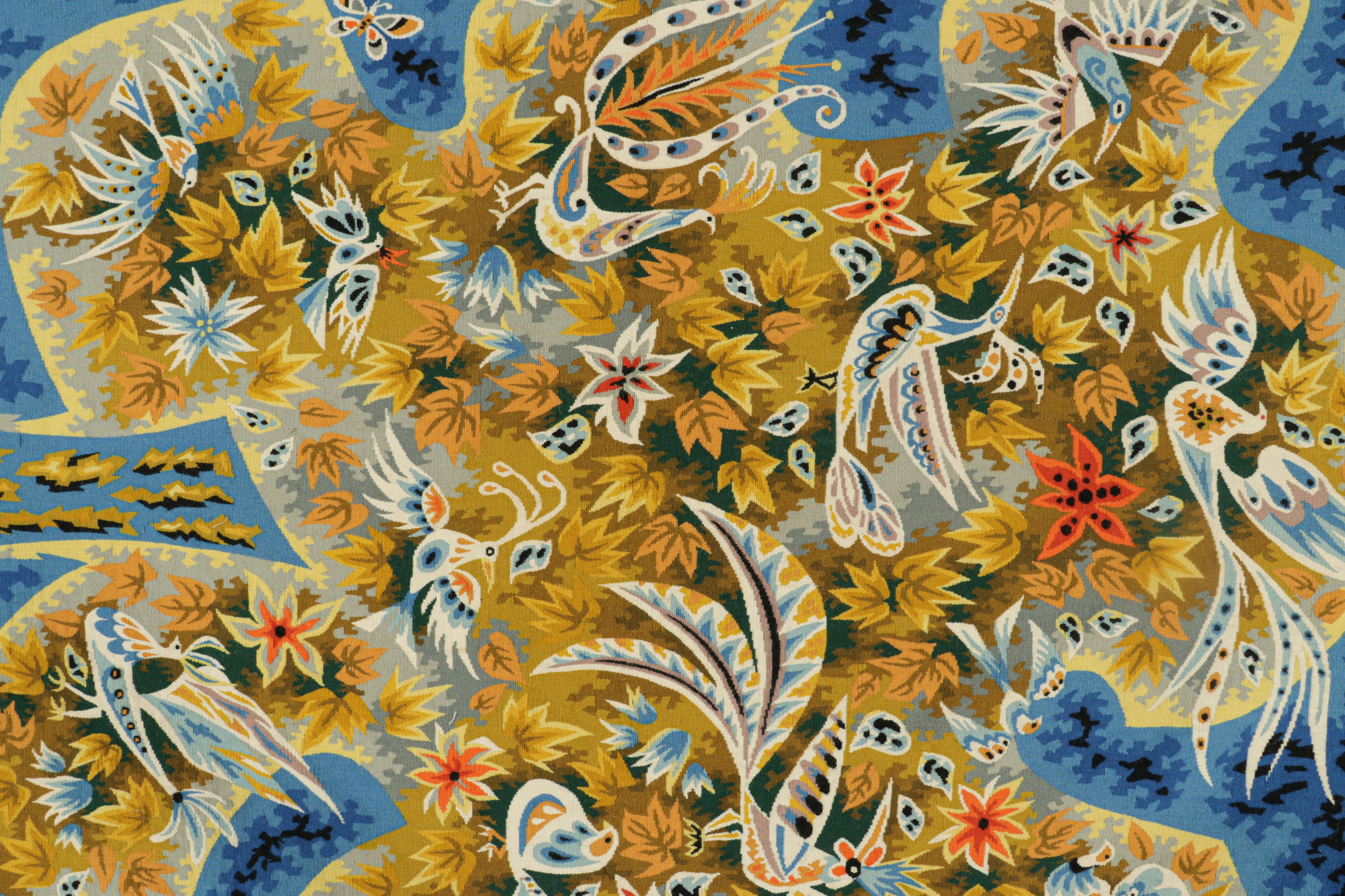 Wool Signed Vintage Jacques Potin Tapestry “Le Petit Rappel Des Oiseaux” Rug & Kilim For Sale