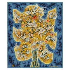 Signierte Vintage Jacques Potin Wandteppich Le Petit Rappel Des Oiseaux Rug & Kilim