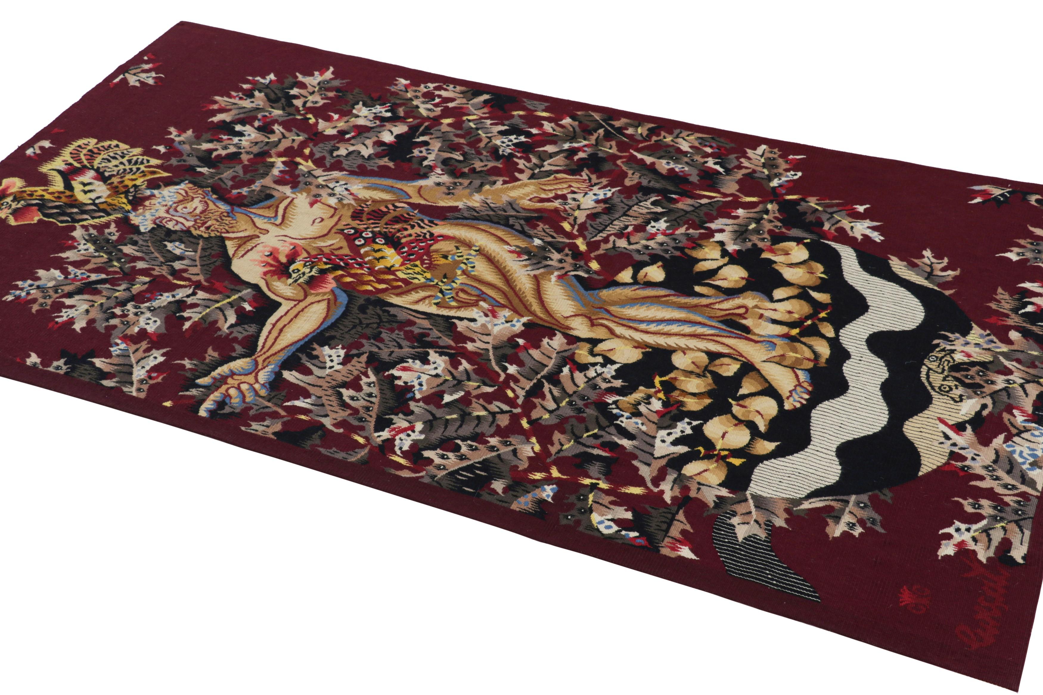 Hand-Knotted Signed Vintage Jean Lurcat Aubusson Tapestry “L’Homme”  Rug & Kilim For Sale