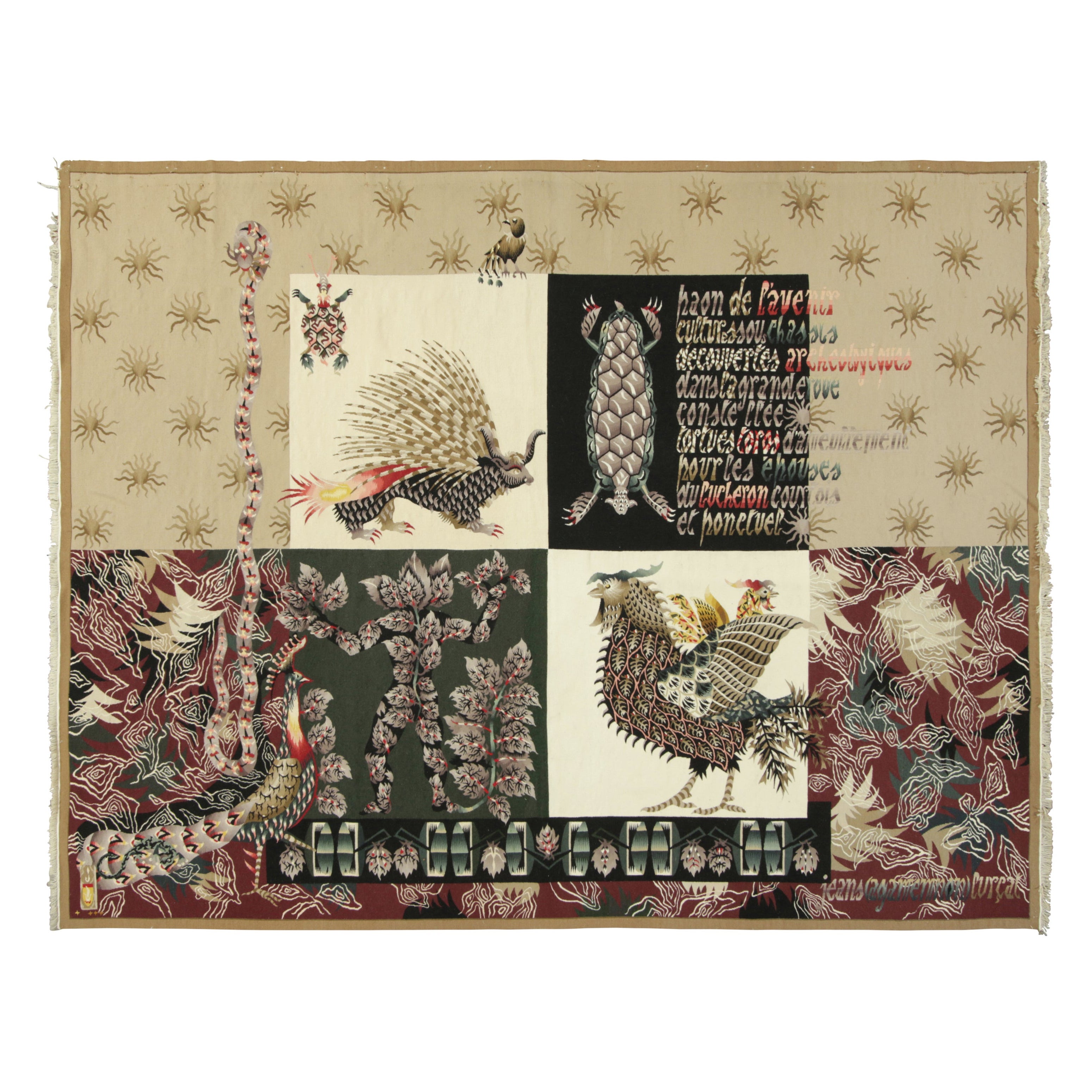 Arazzo firmato Vintage Jean Lurçat "Pavone del futuro Cardon" - Rug 
Kilim in vendita