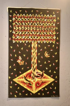 Signed Vintage Jean Picart Le Doux Tapestry with Tree Pictorial