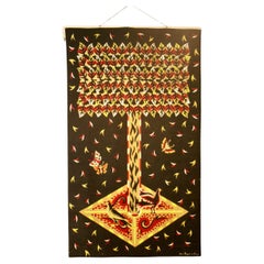Signed Vintage Jean Picart Le Doux Tapestry with Tree Pictorial