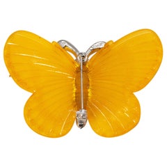 Signed Vintage Kenneth J. Lane Citrine Color Butterfly Brooch