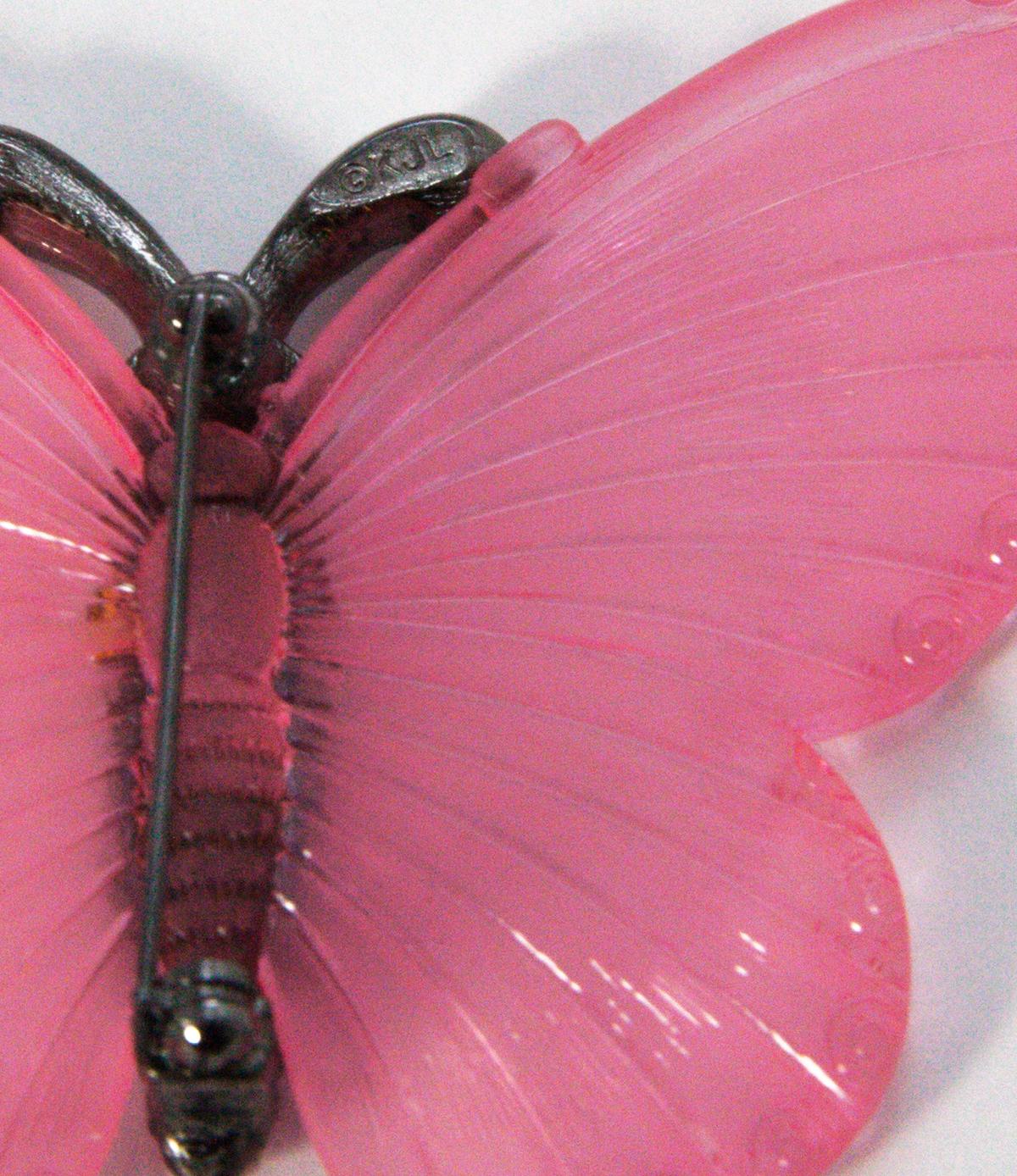 Women's or Men's Signed Vintage Kenneth J. Lane Pink Butterfly Brooch For Sale