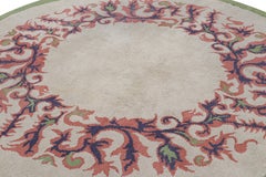 Signed Vintage Leleu French Art Deco Circle Rug in White and Blue - Rug & Kilim