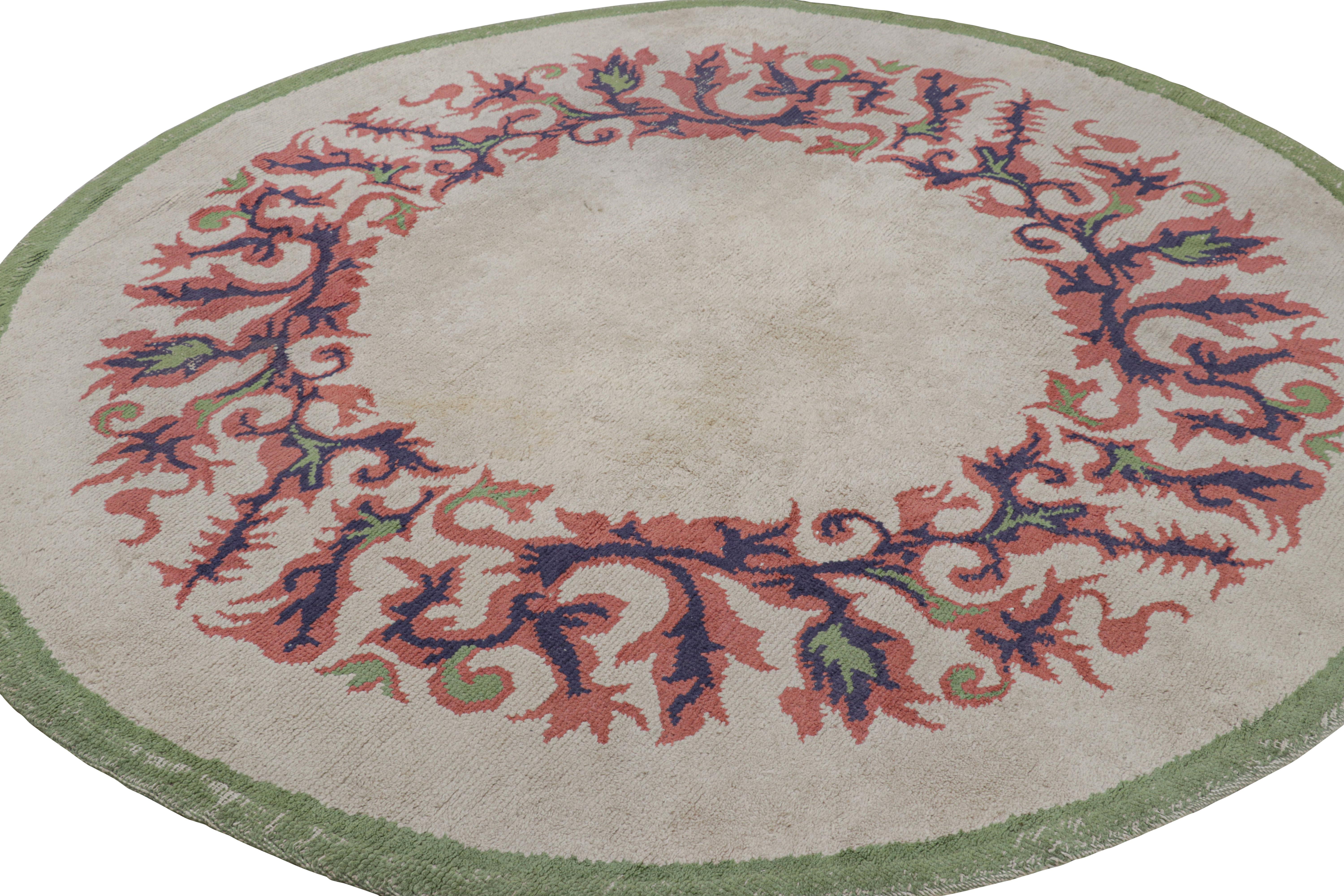 Mid-20th Century Signed Vintage Leleu French Art Deco Circle Rug in White and Blue - Rug & Kilim For Sale