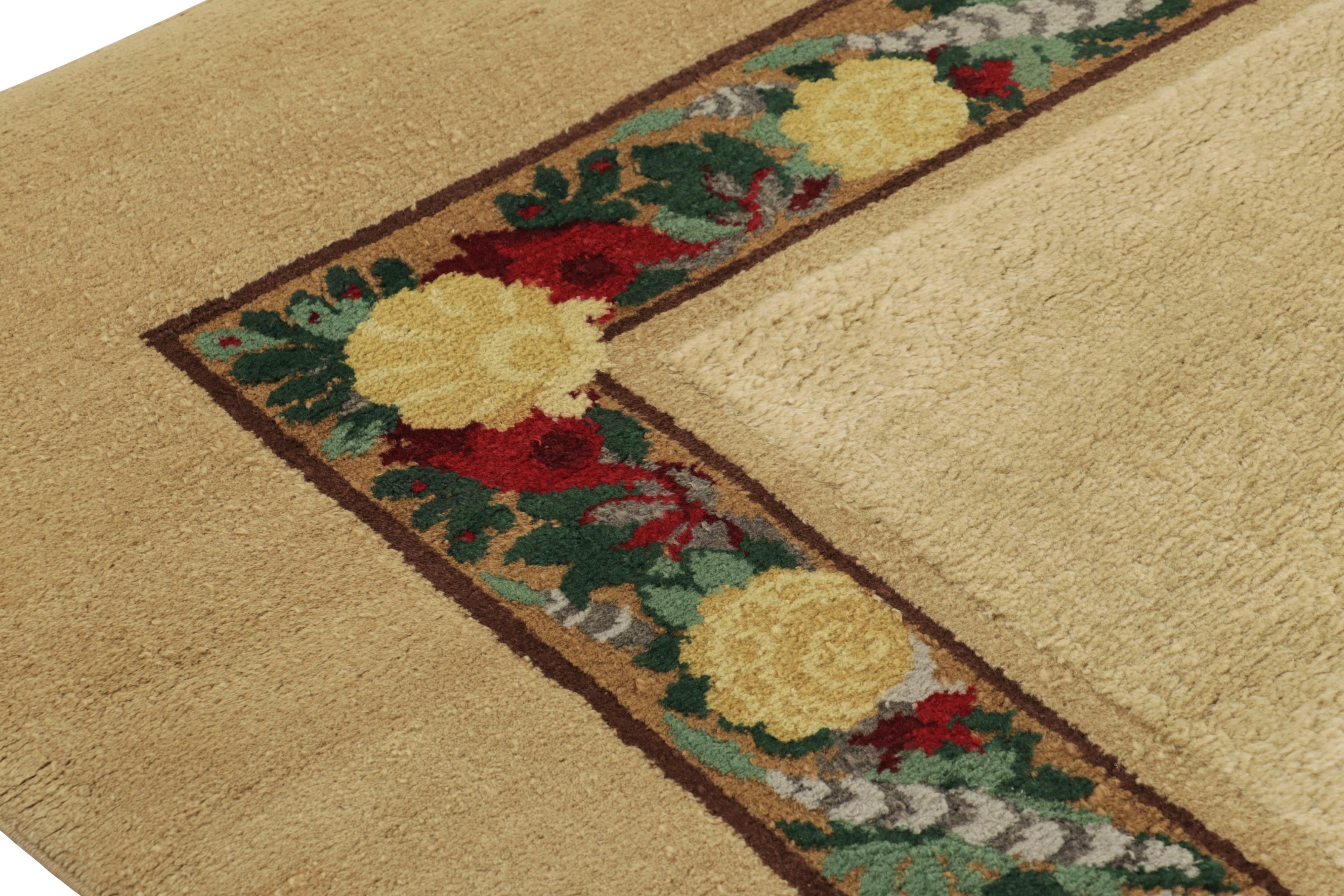 Signierte Vintage Leleu Französisch Art Deco Teppich in Beige mit Blumen - Rug & Kilim (Handgeknüpft) im Angebot