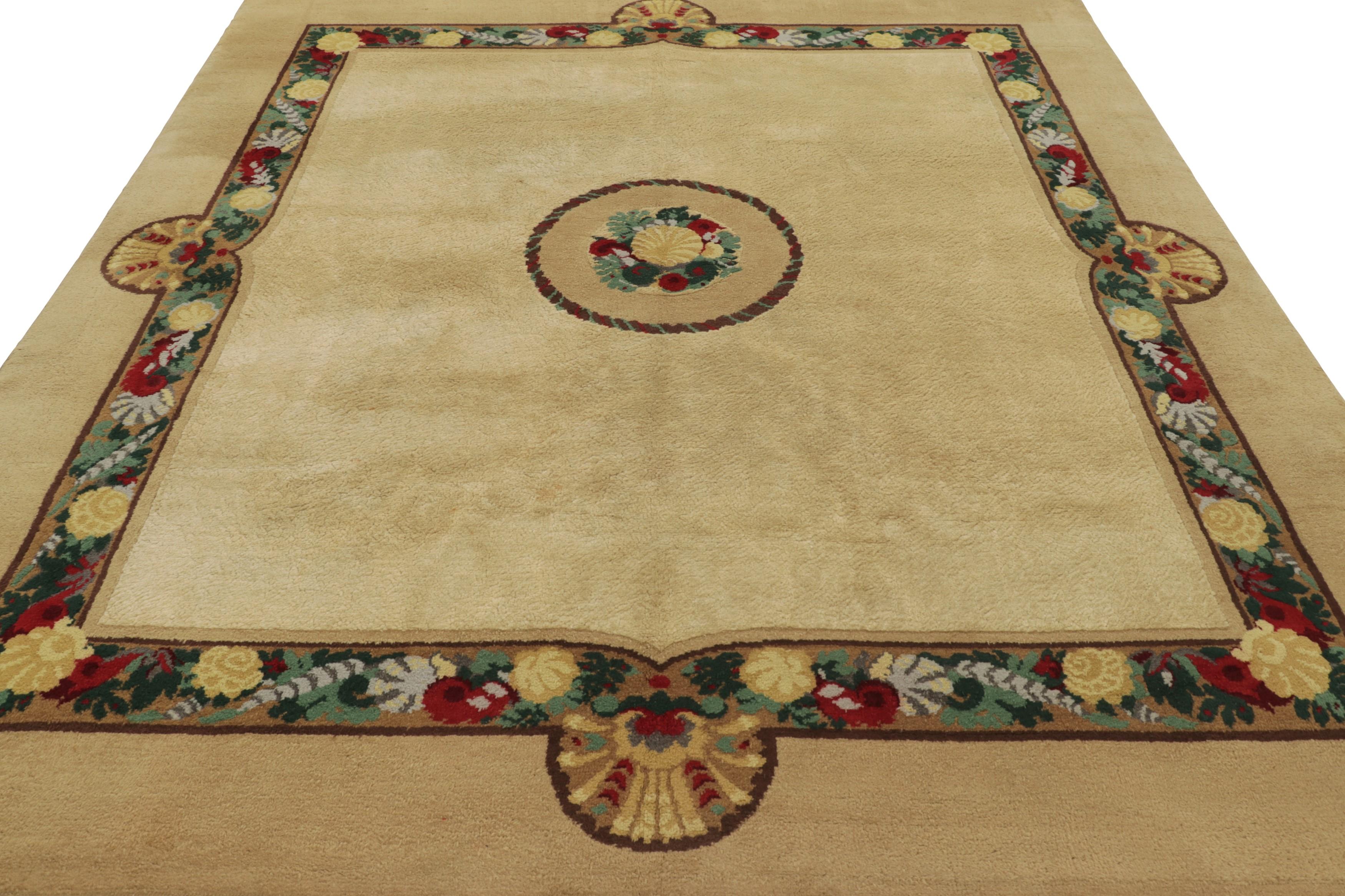 Signierte Vintage Leleu Franz�ösisch Art Deco Teppich in Beige mit Blumen - Rug & Kilim im Zustand „Gut“ im Angebot in Long Island City, NY