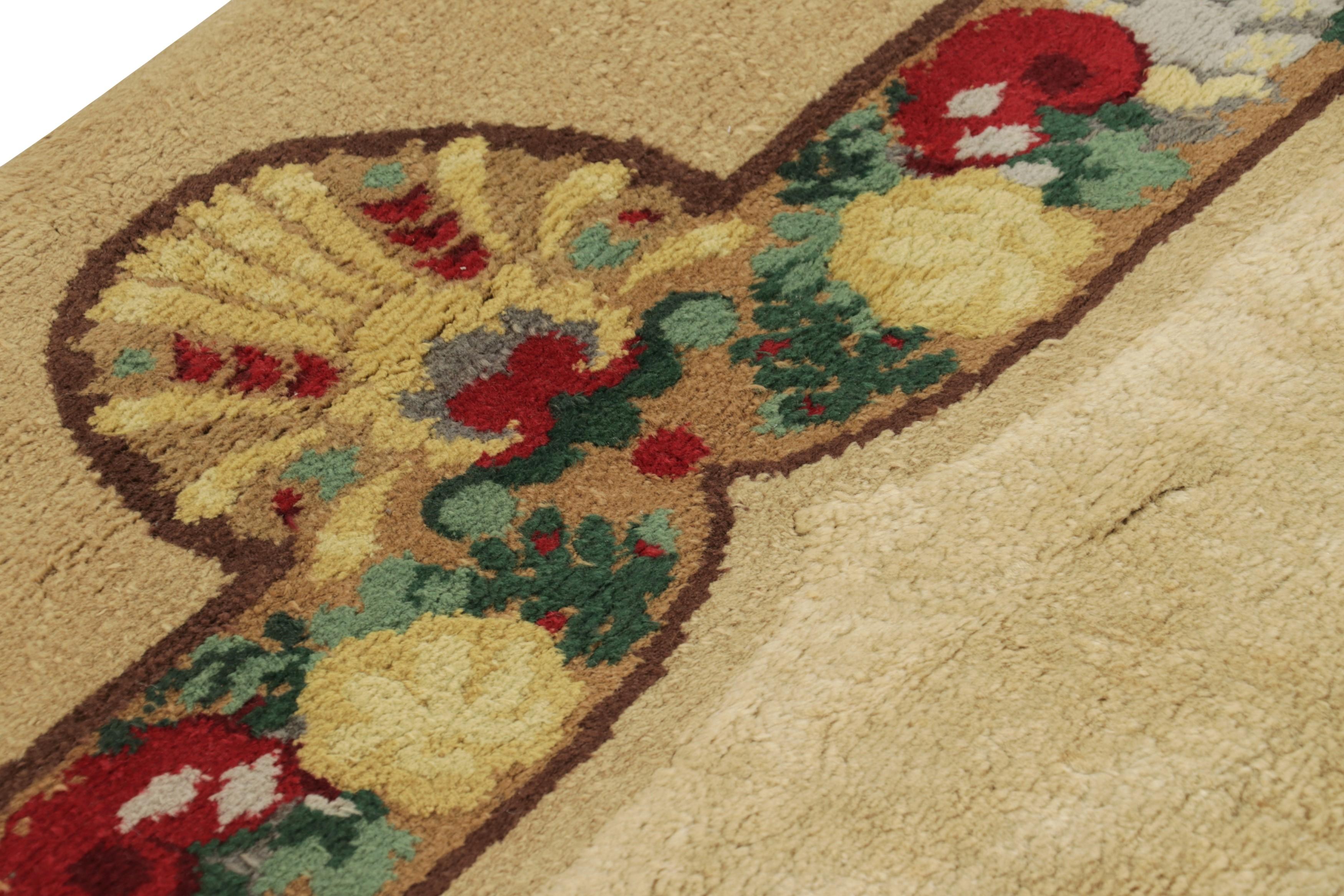 Signierte Vintage Leleu Französisch Art Deco Teppich in Beige mit Blumen - Rug & Kilim im Angebot 1