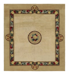 Signierte Vintage Leleu Französisch Art Deco Teppich in Beige mit Blumen - Rug & Kilim
