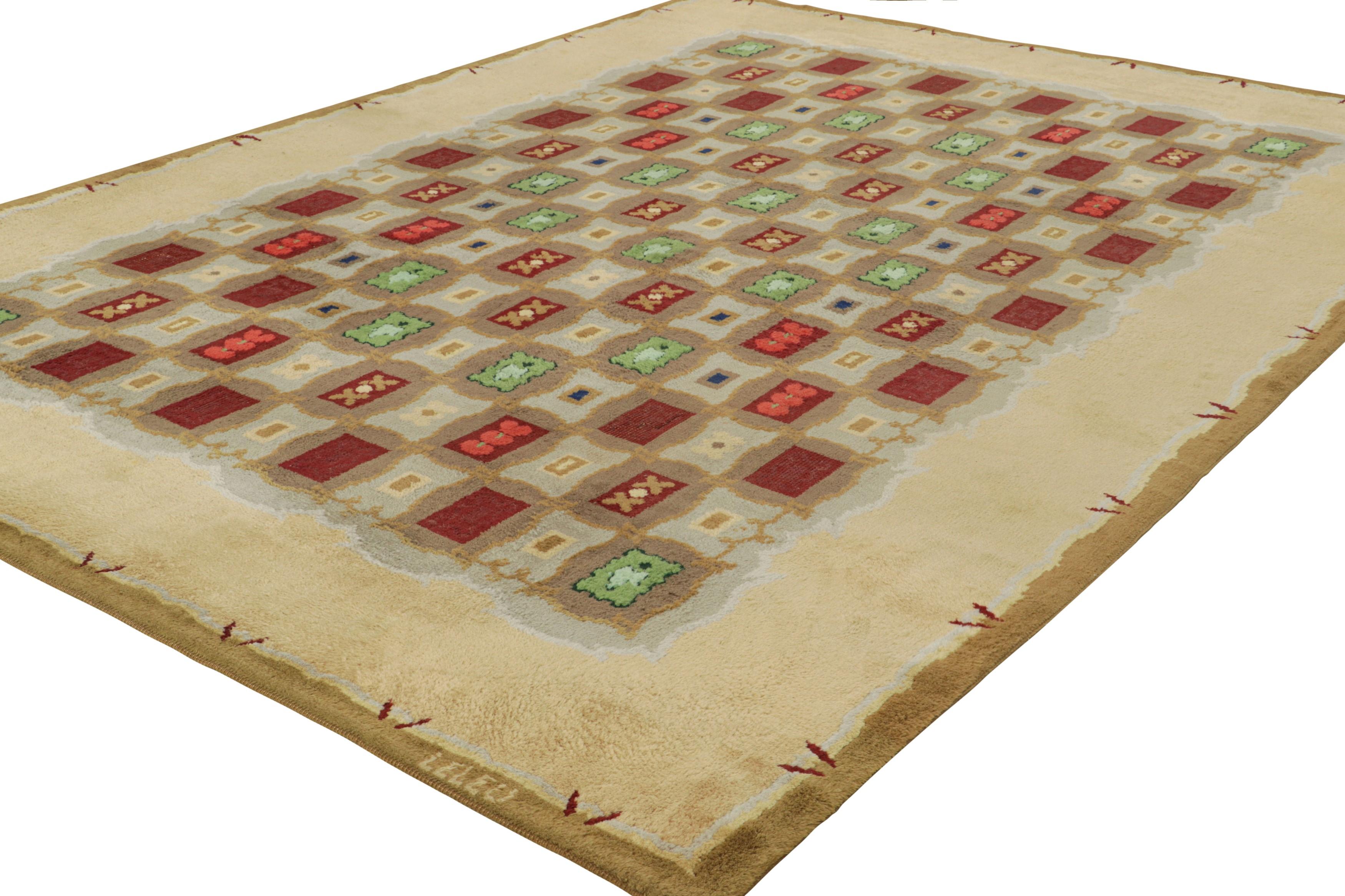 Signierte Vintage Leleu Französisch Art Deco Teppich mit geometrischen Mustern  Rug & Kilim (Handgeknüpft) im Angebot