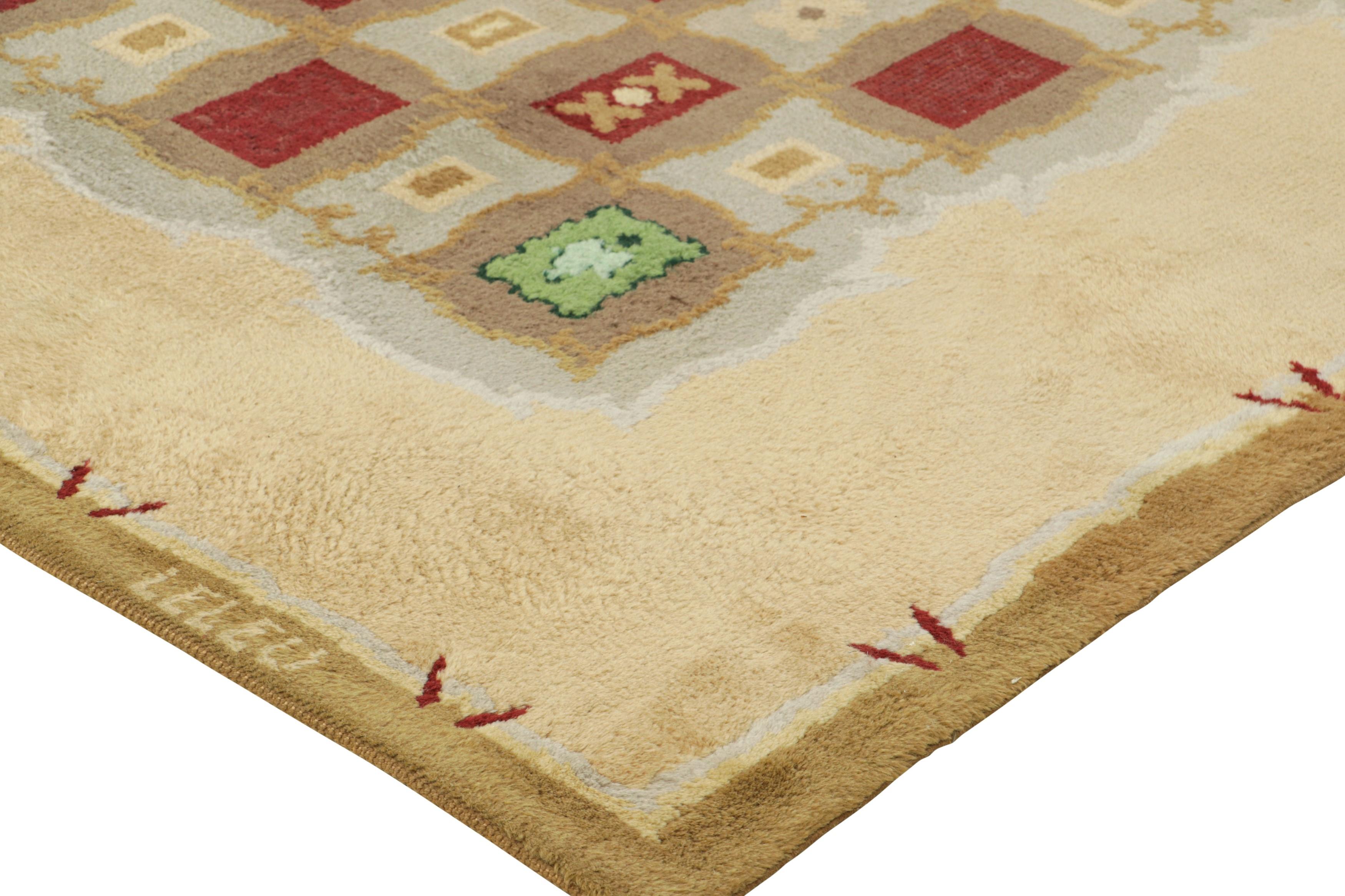 Signierte Vintage Leleu Französisch Art Deco Teppich mit geometrischen Mustern  Rug & Kilim (Mitte des 20. Jahrhunderts) im Angebot