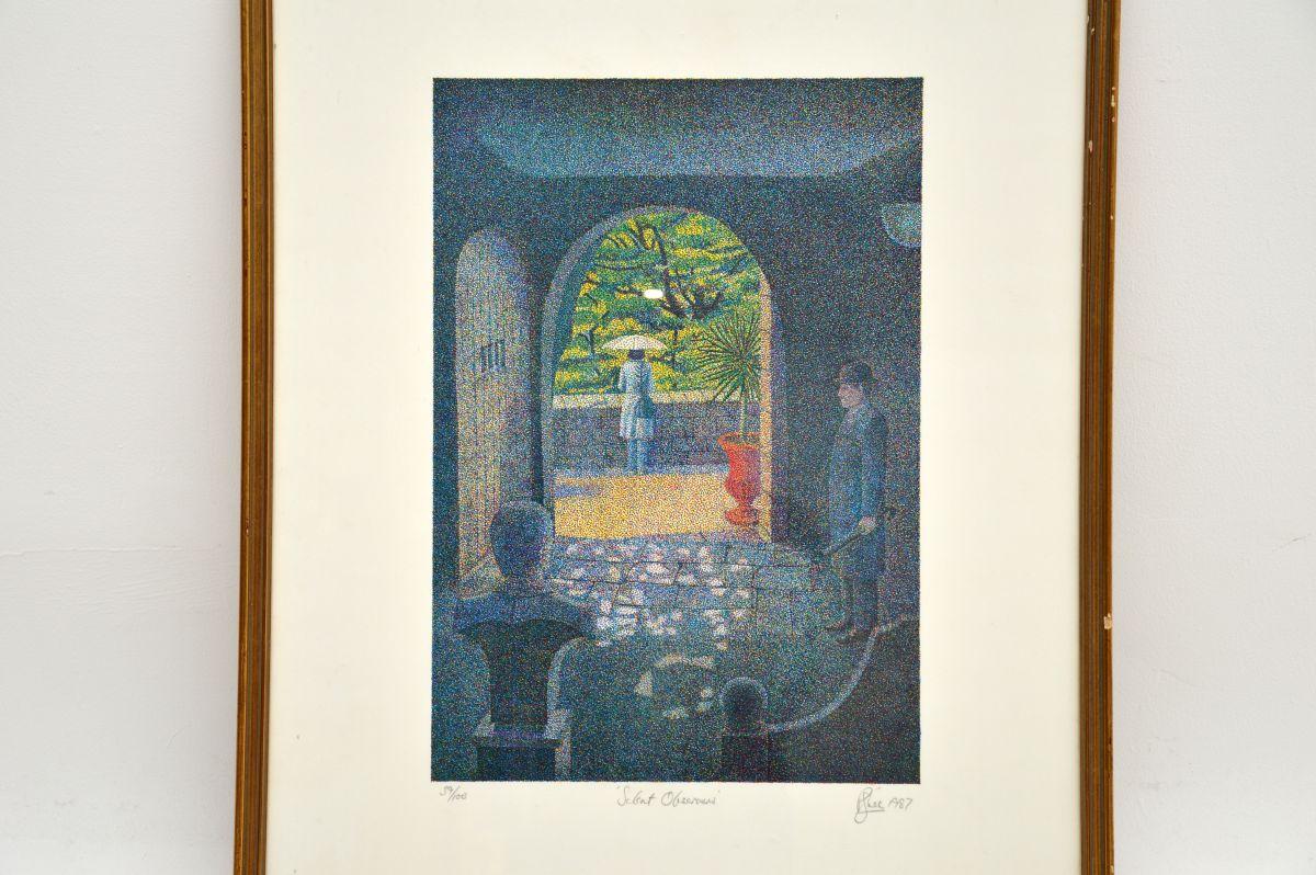 A beautiful signed vintage lithograph by Peter J Lee, dated 1987.

This has a beautiful subject and is titled ‘Silent Observers’. It is signed dated and numbered 39/100.

It is nicely framed and in excellent condition, with only some extremely minor
