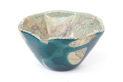 Vintage Signed Mdina Baltic Topographical Glass Rare Bowl Turquoise, Tan, Brown