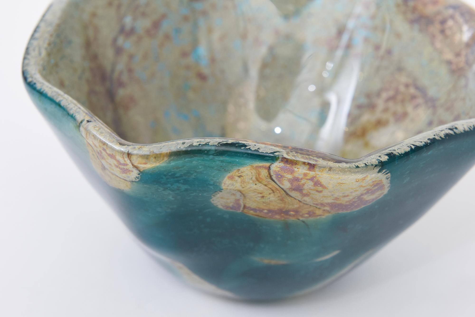 Baltico Ciotola firmata d'epoca Mdina Baltic Topographical Glass Rare Bowl Turchese, Tan, Marrone in vendita