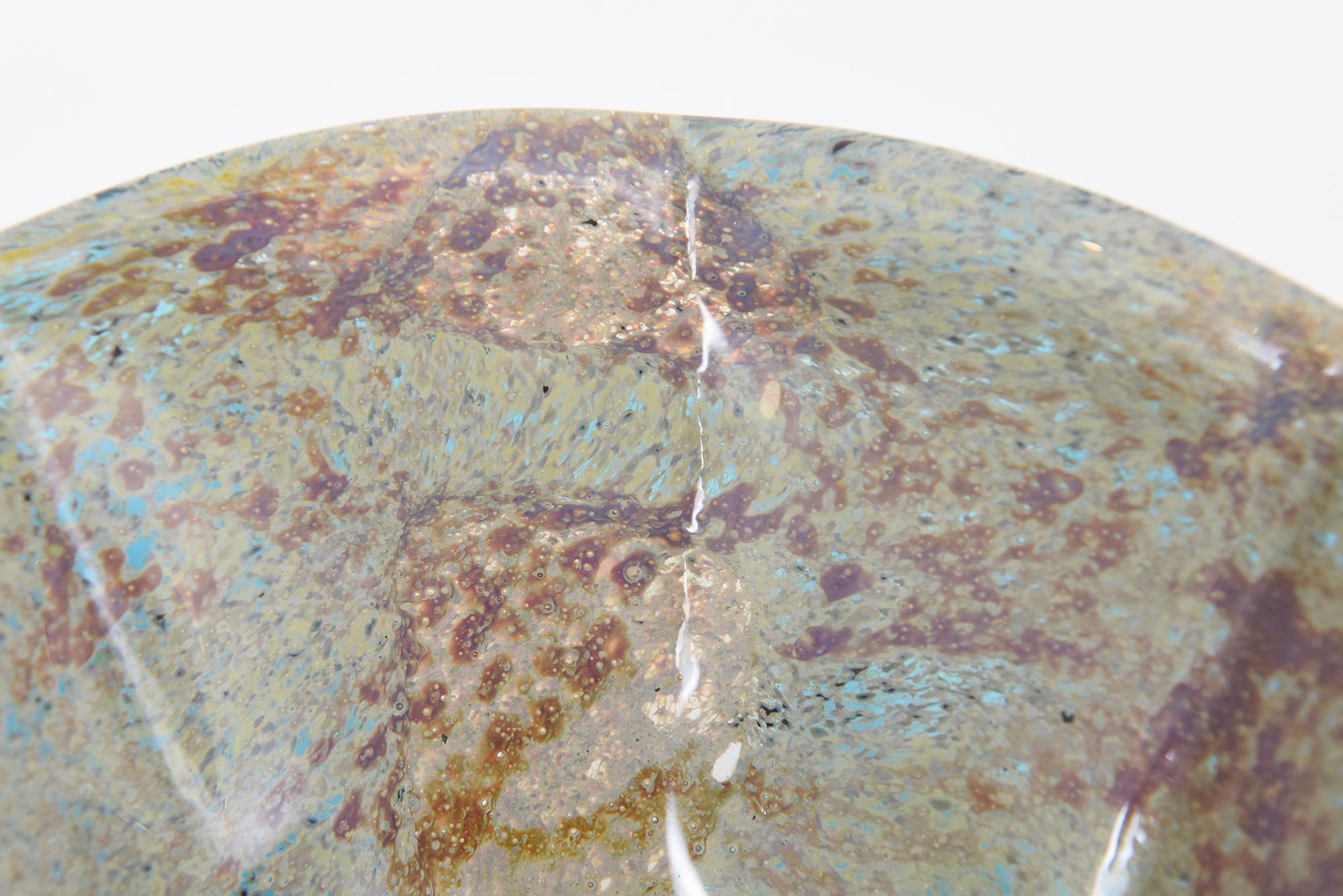Ciotola firmata d'epoca Mdina Baltic Topographical Glass Rare Bowl Turchese, Tan, Marrone in vendita 2