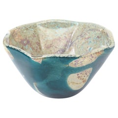 Signed Vintage Mdina Baltic Topographical Glass Rare Bowl Turquoise, Tan, Brown