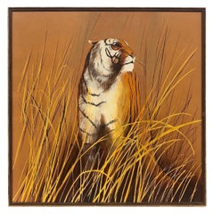 Signed Retro Mid-Century Modern Retro Animal Cat Scenic Deco Framed