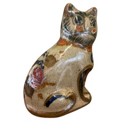 Signed Vintage Mud Century Modern Mexican Folk Art Pottery Cat Hand painted.