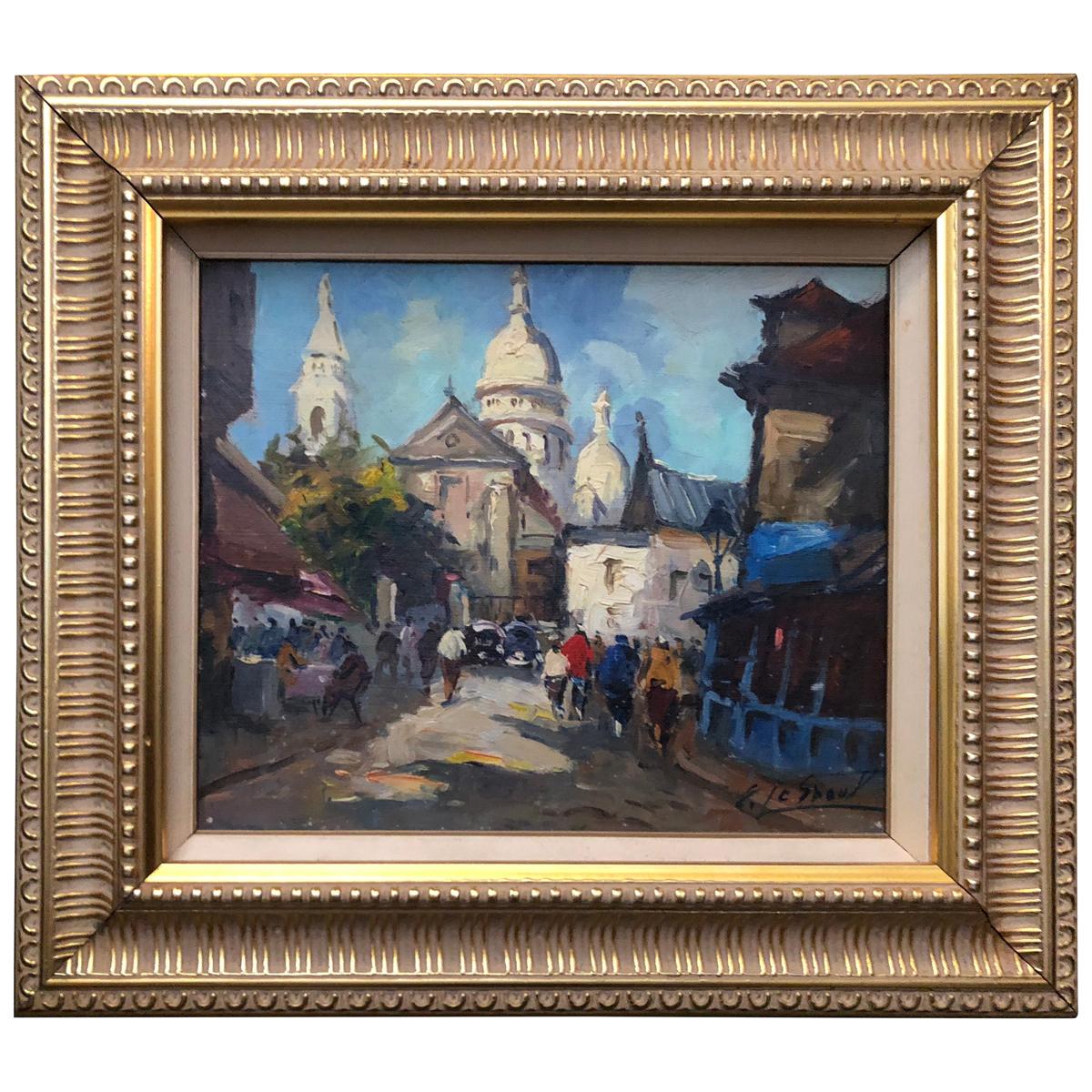 Signed Vintage Oil on Canvas Impressionistic French Street Scene For Sale