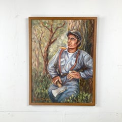 Signed Vintage Oil Painting of Forest Laborer — Jules Wisneski