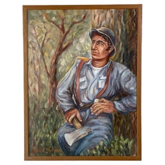 Signed Vintage Oil Painting of Forest Laborer — Jules Wisneski