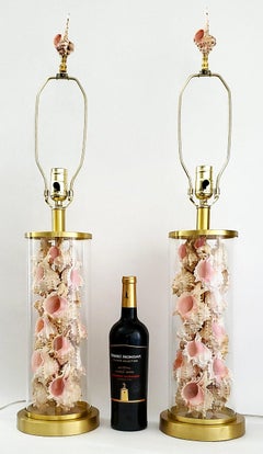Signed Vintage Pair Lamps by Ralph Lauren With Pink Murex Shells Seashells Added