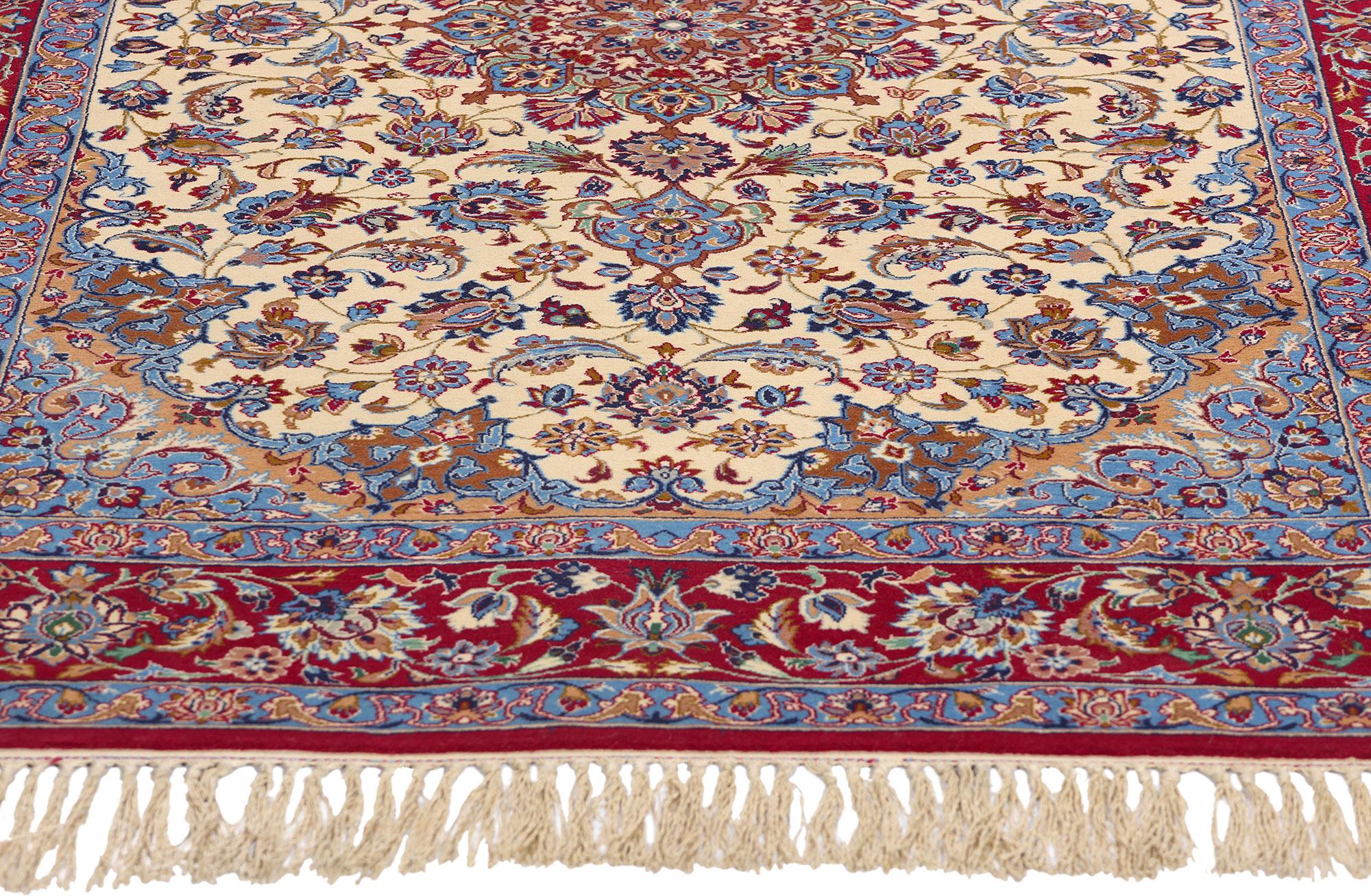 Hand-Knotted Signed Vintage Persian Isfahan Carpet with Traditional Style For Sale
