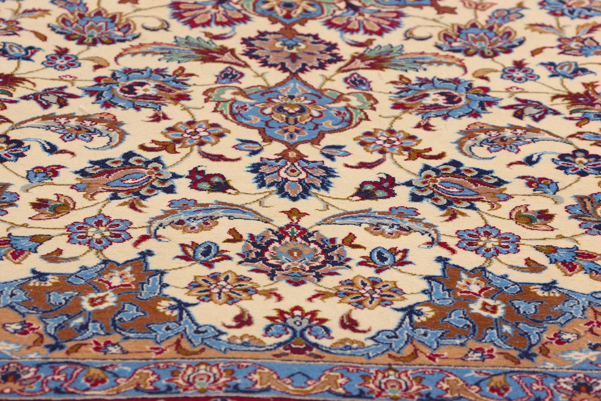 Signed Vintage Persian Isfahan Carpet with Traditional Style In Good Condition For Sale In Dallas, TX
