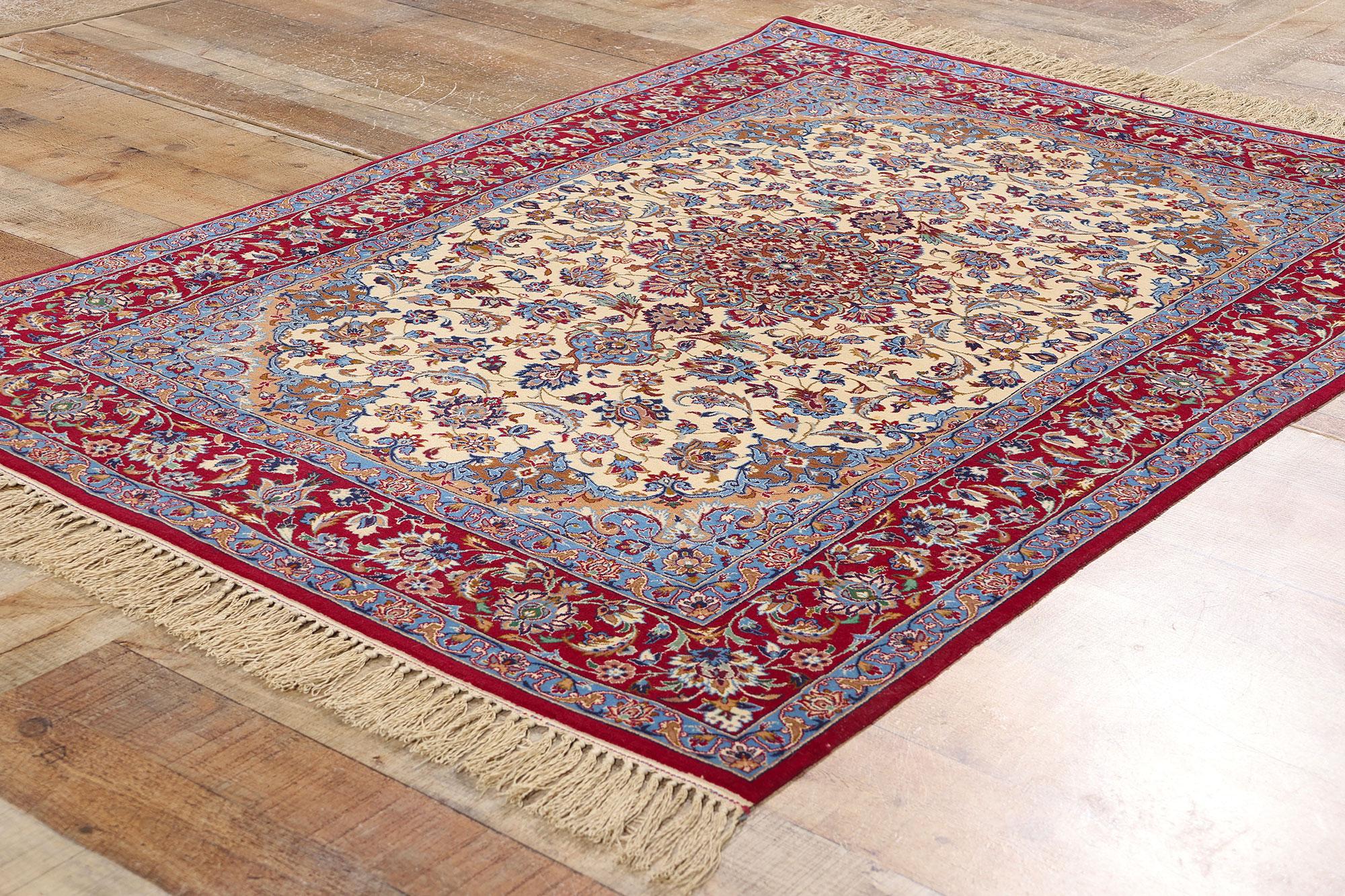 Signed Vintage Persian Isfahan Carpet with Traditional Style For Sale 1