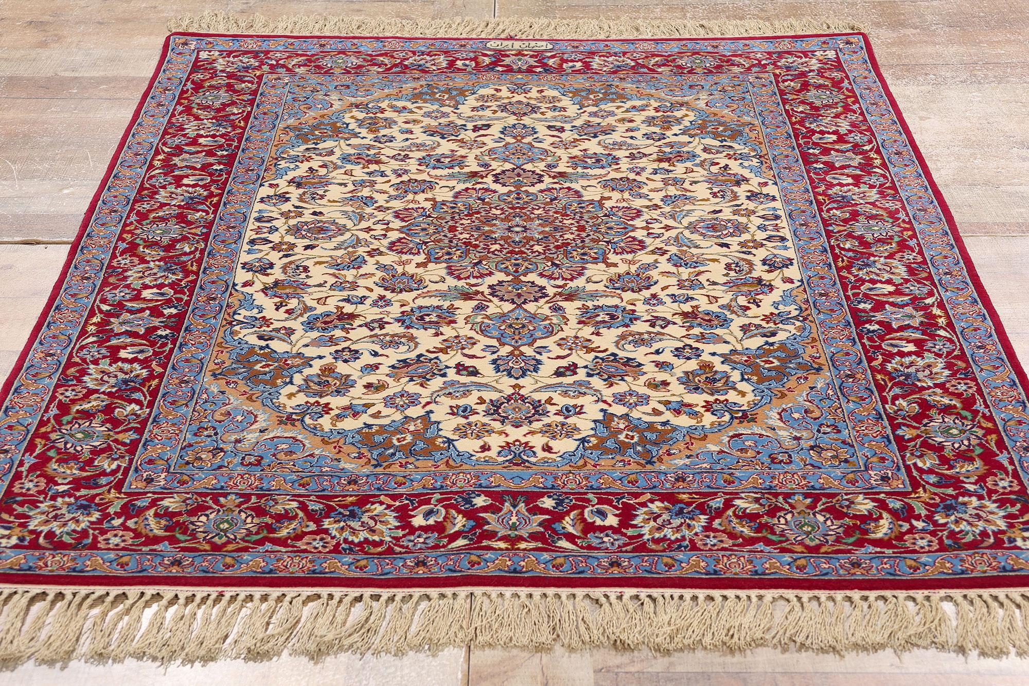 Signed Vintage Persian Isfahan Carpet with Traditional Style For Sale 2