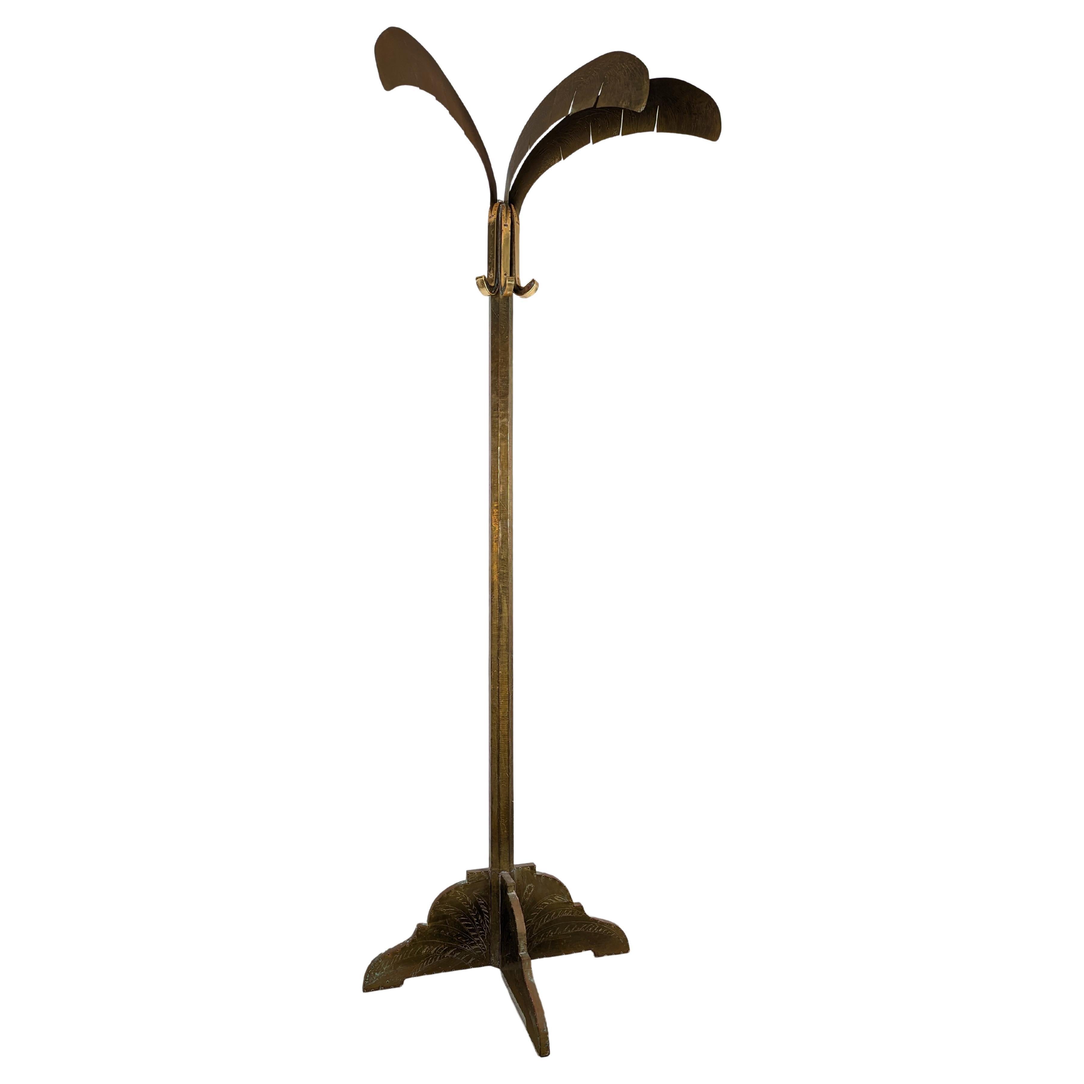 Signed Vintage Regency Gilded Palm Tree Sculpture Coat Rack, 1970s