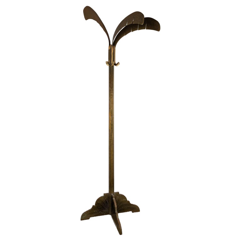 Signed Vintage Regency Gilded Palm Tree Sculpture Coat Rack, 1970s For