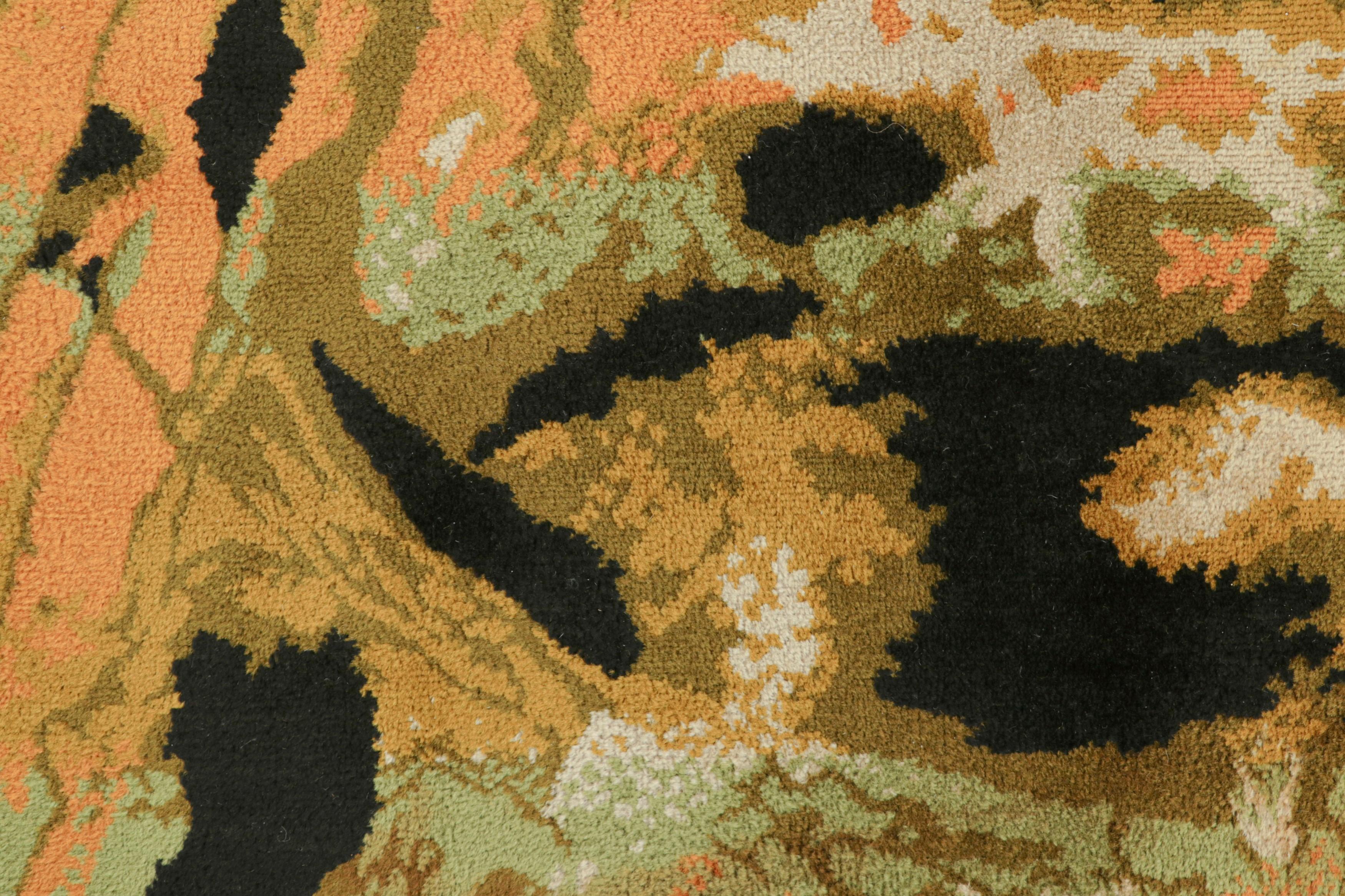 French Signed Vintage Rene Fumeron Art Deco Tapestry in Black and Gold  Rug & Kilim For Sale
