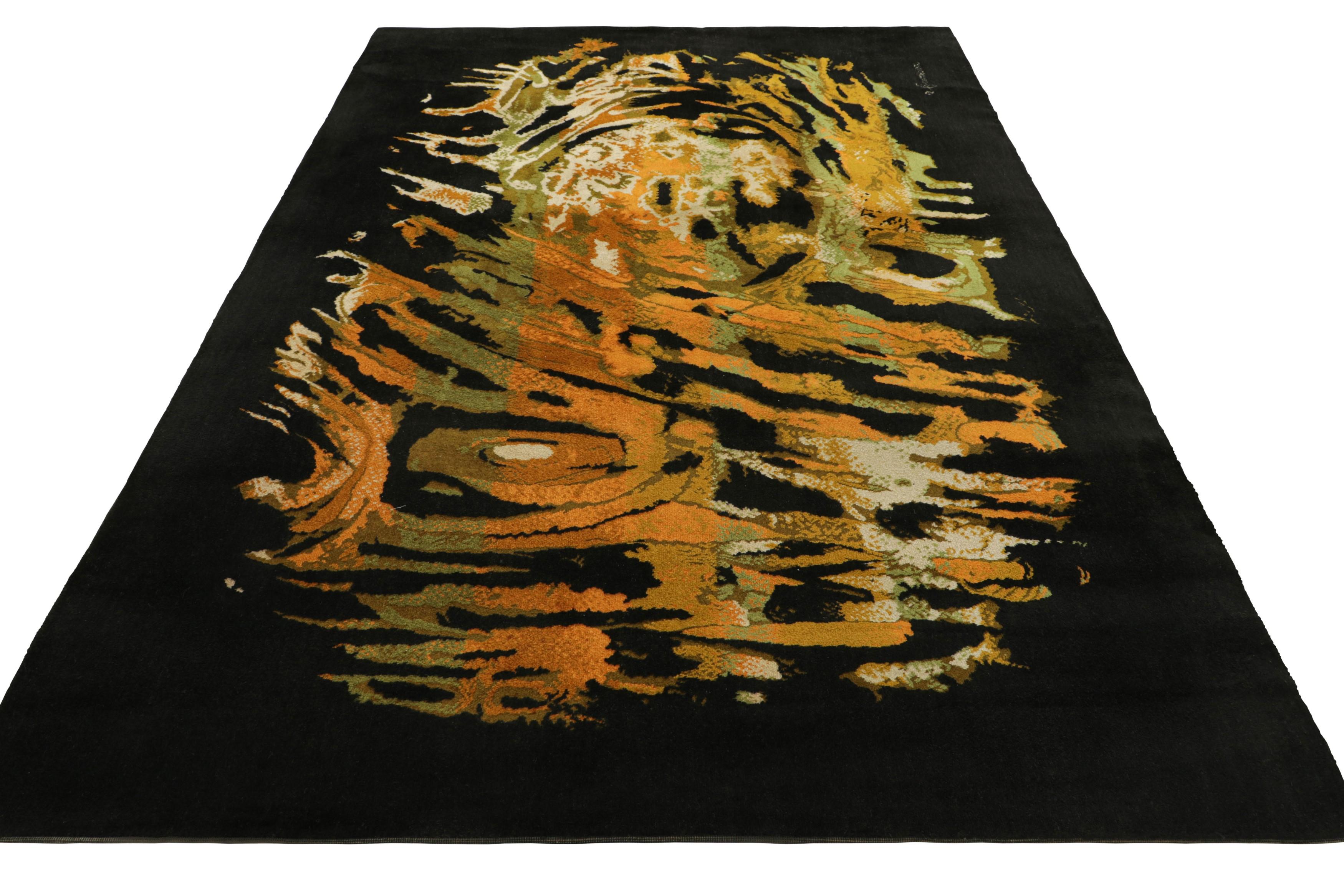 Signed Vintage Rene Fumeron Art Deco Tapestry in Black and Gold  Rug & Kilim In Good Condition For Sale In Long Island City, NY