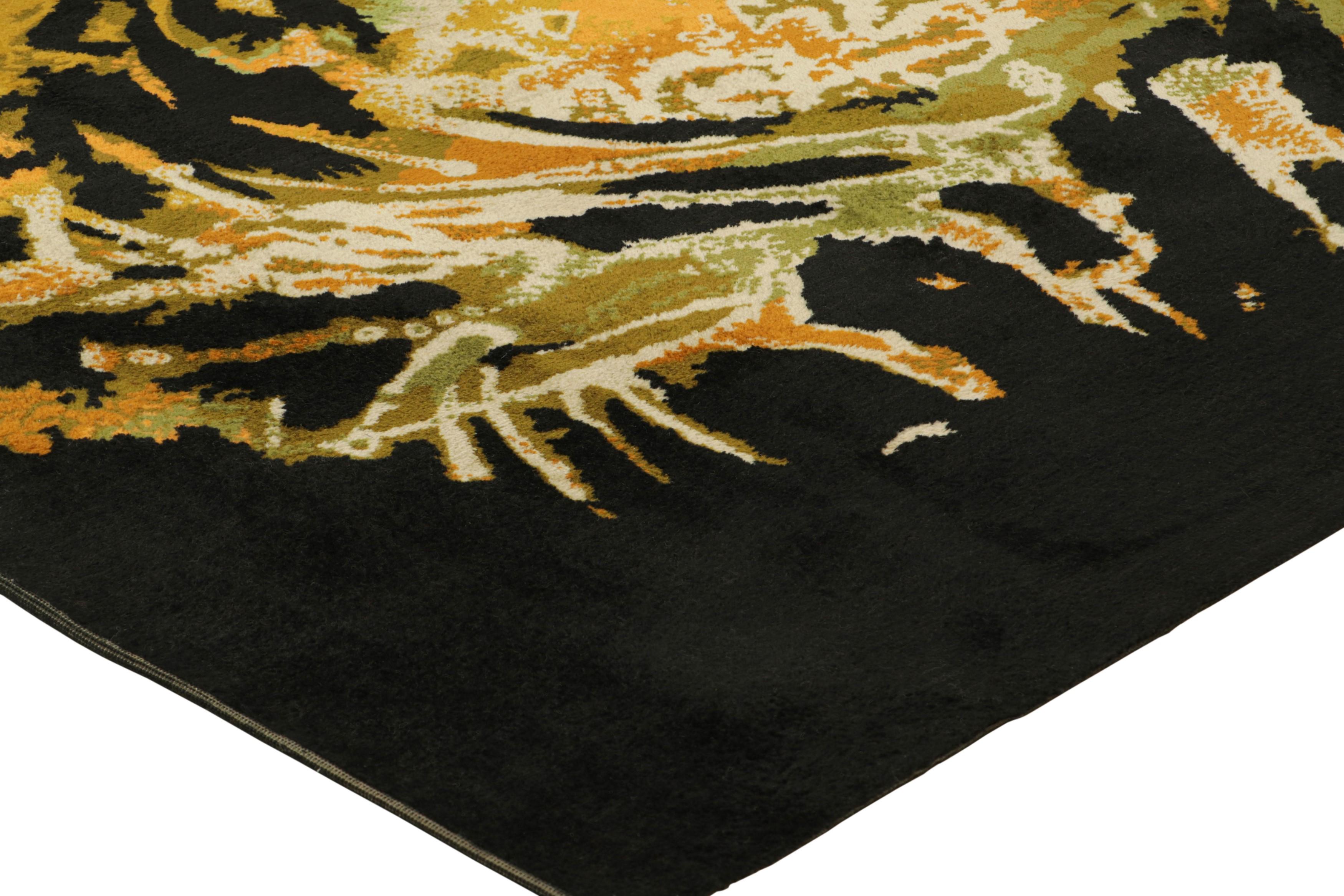 Mid-20th Century Signed Vintage Rene Fumeron Art Deco Tapestry in Black and Gold  Rug & Kilim For Sale