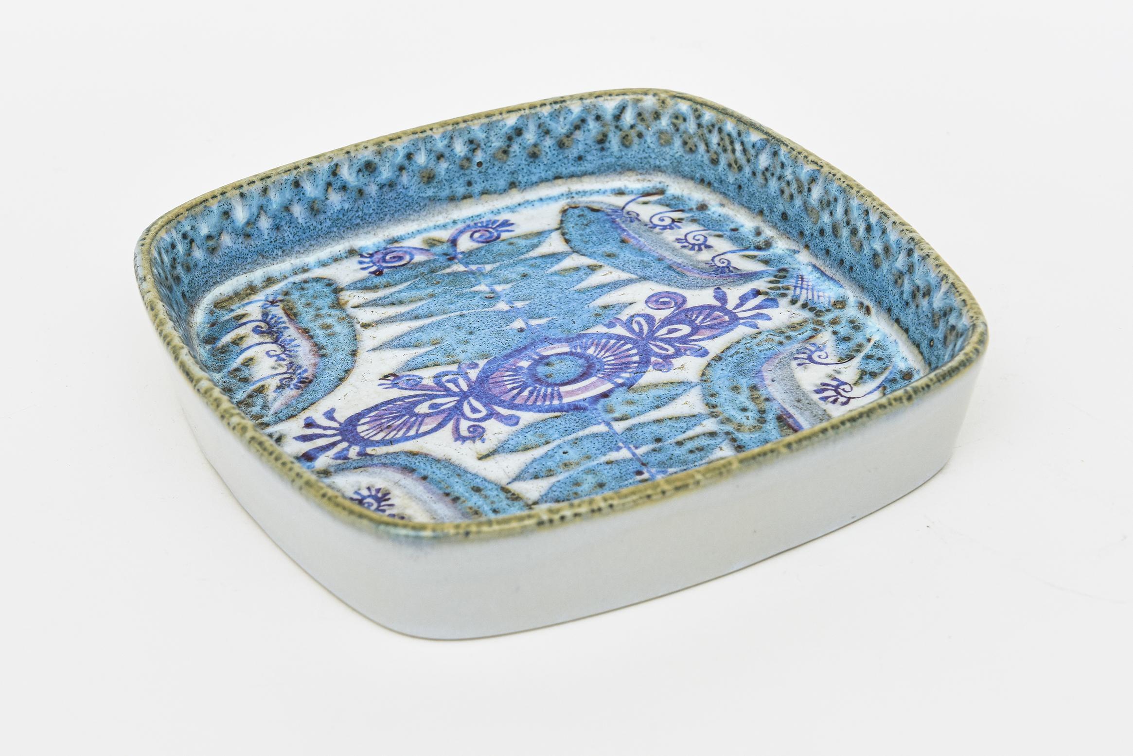 Modern Signed Vintage Royal Copenhagen Hand Painted Purple, Blue Ceramic Bowl Or Tray For Sale