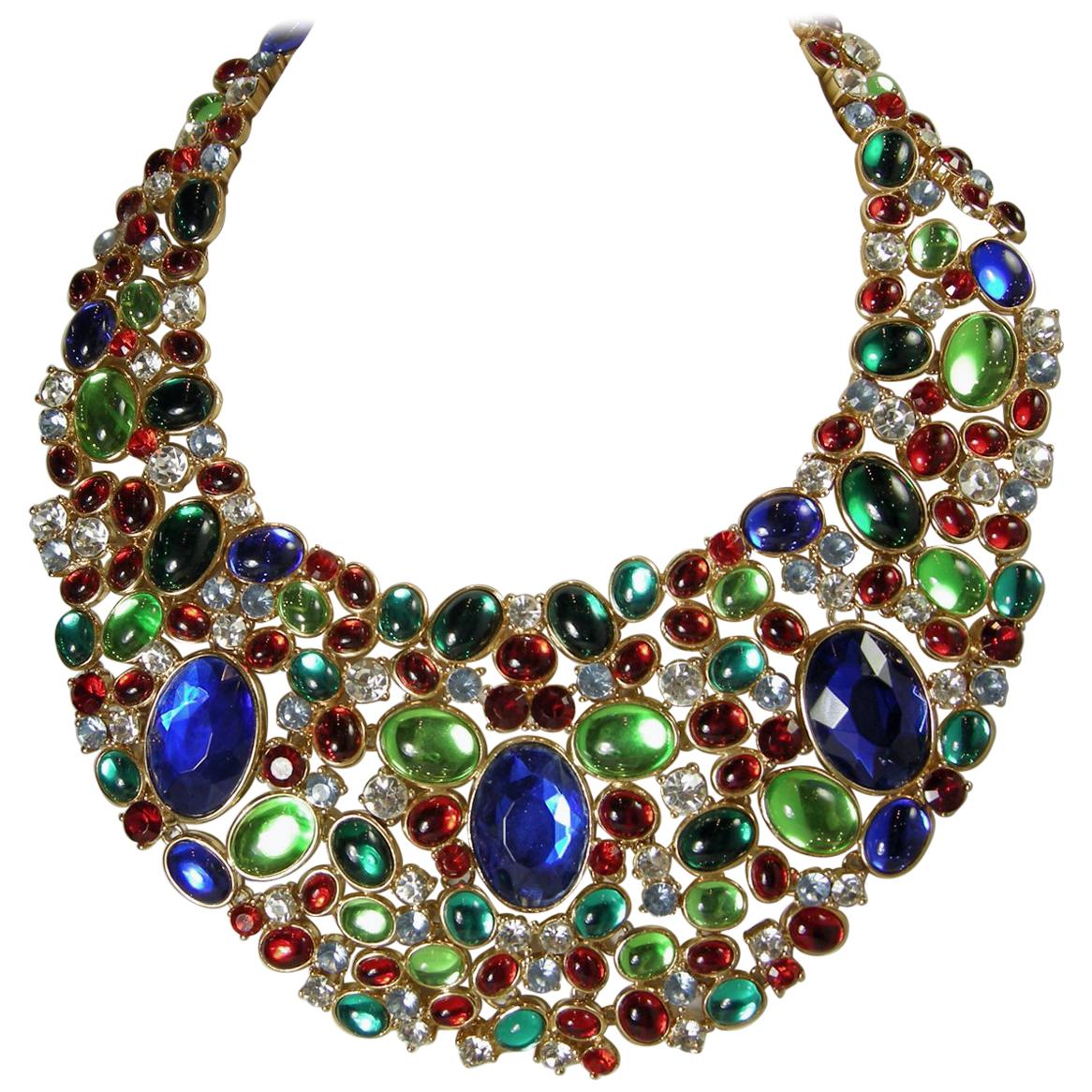 Signed Vintage Scaasi Multi-Color Bib Necklace