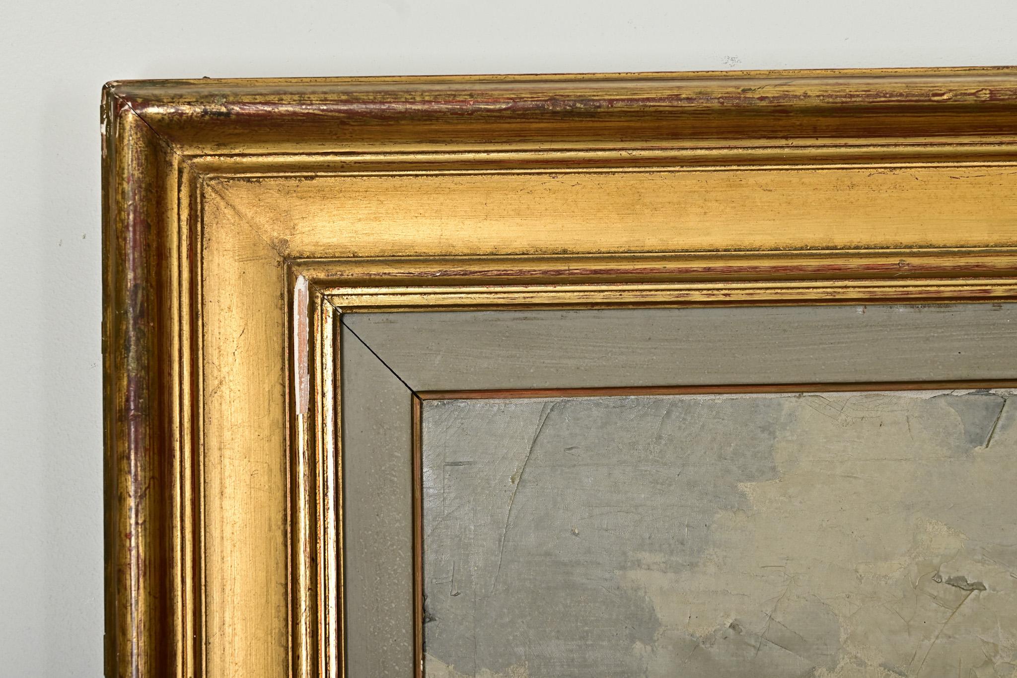 Pintura vintage firmada de un paisaje costero Aceitado