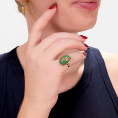Signed Vintage Southwestern 14K Gold and Royston Turquoise Cabochon Cocktail Rin