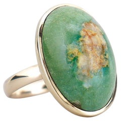 Signed Vintage Southwestern 14K Gold and Royston Turquoise Cabochon Cocktail Rin