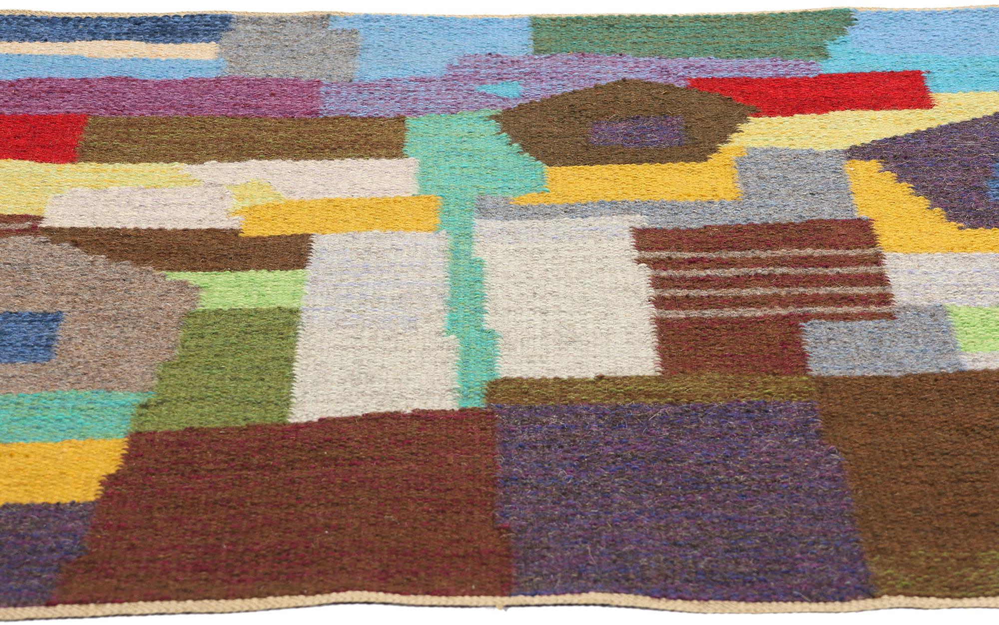 Scandinavian Modern Signed Vintage Swedish Rollakan Rug Bildväv Gammelstads For Sale