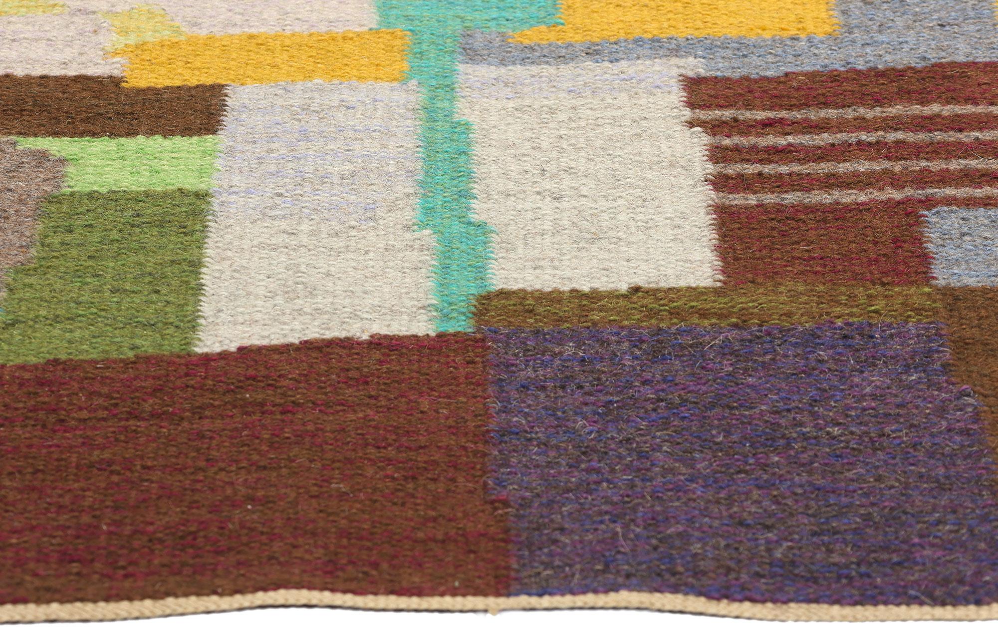 Hand-Woven Signed Vintage Swedish Rollakan Rug Bildväv Gammelstads For Sale