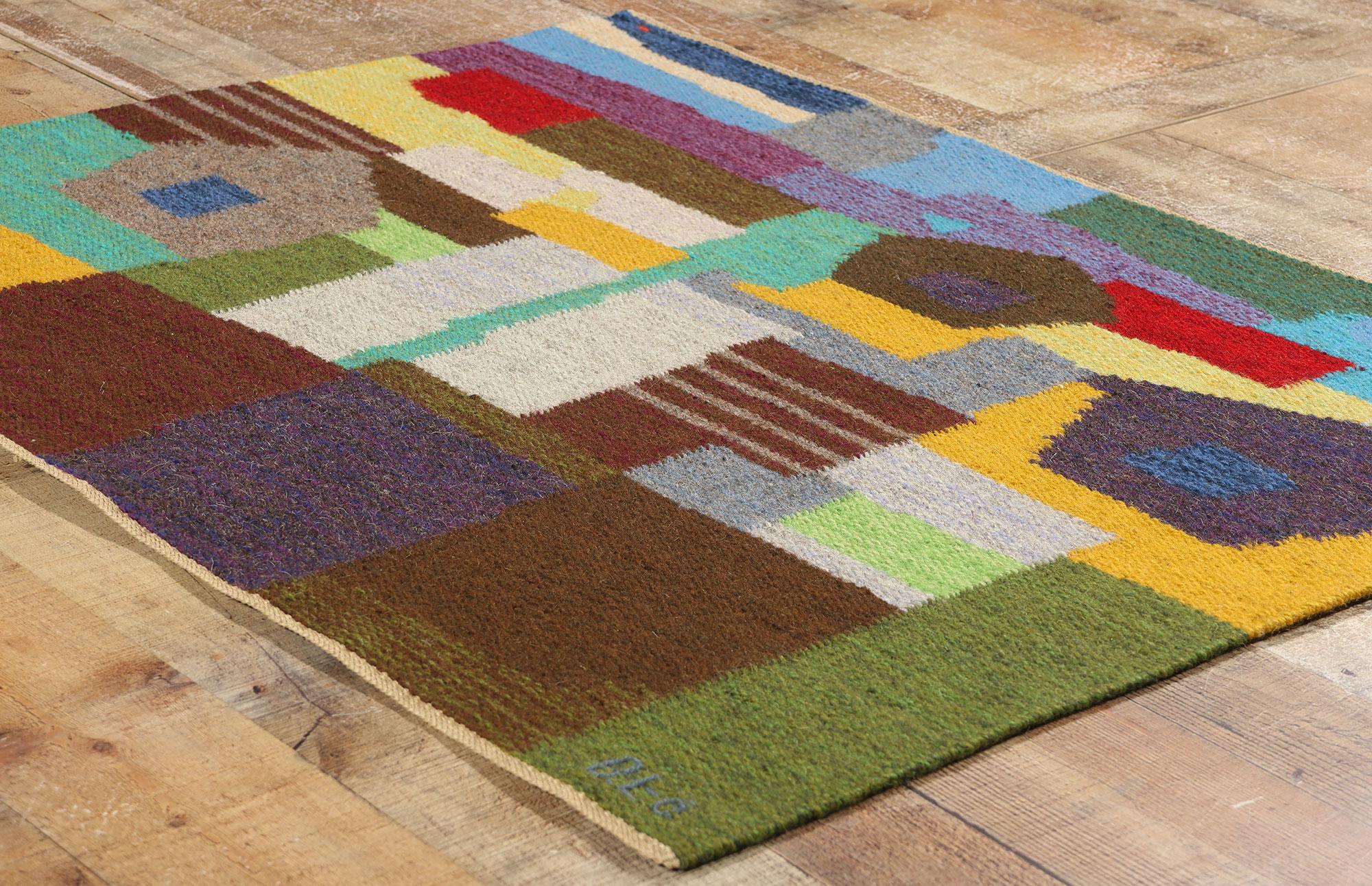 Signed Vintage Swedish Rollakan Rug Bildväv Gammelstads For Sale 1