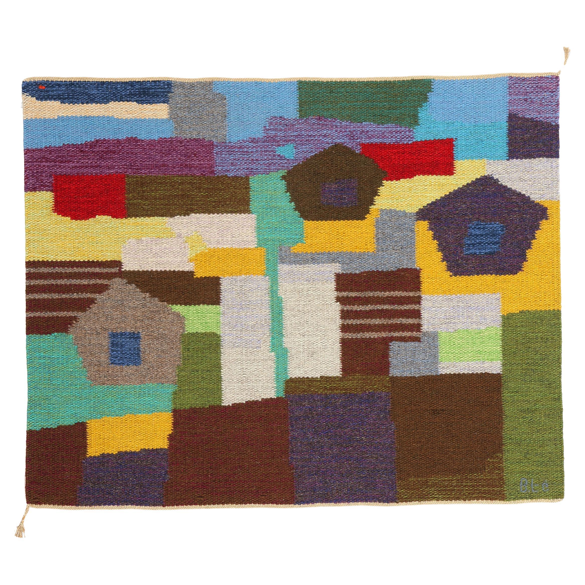 Signed Vintage Swedish Rollakan Rug Bildväv Gammelstads For Sale