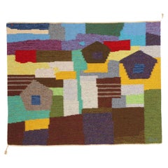 Signed Vintage Swedish Rollakan Rug Bildväv Gammelstads