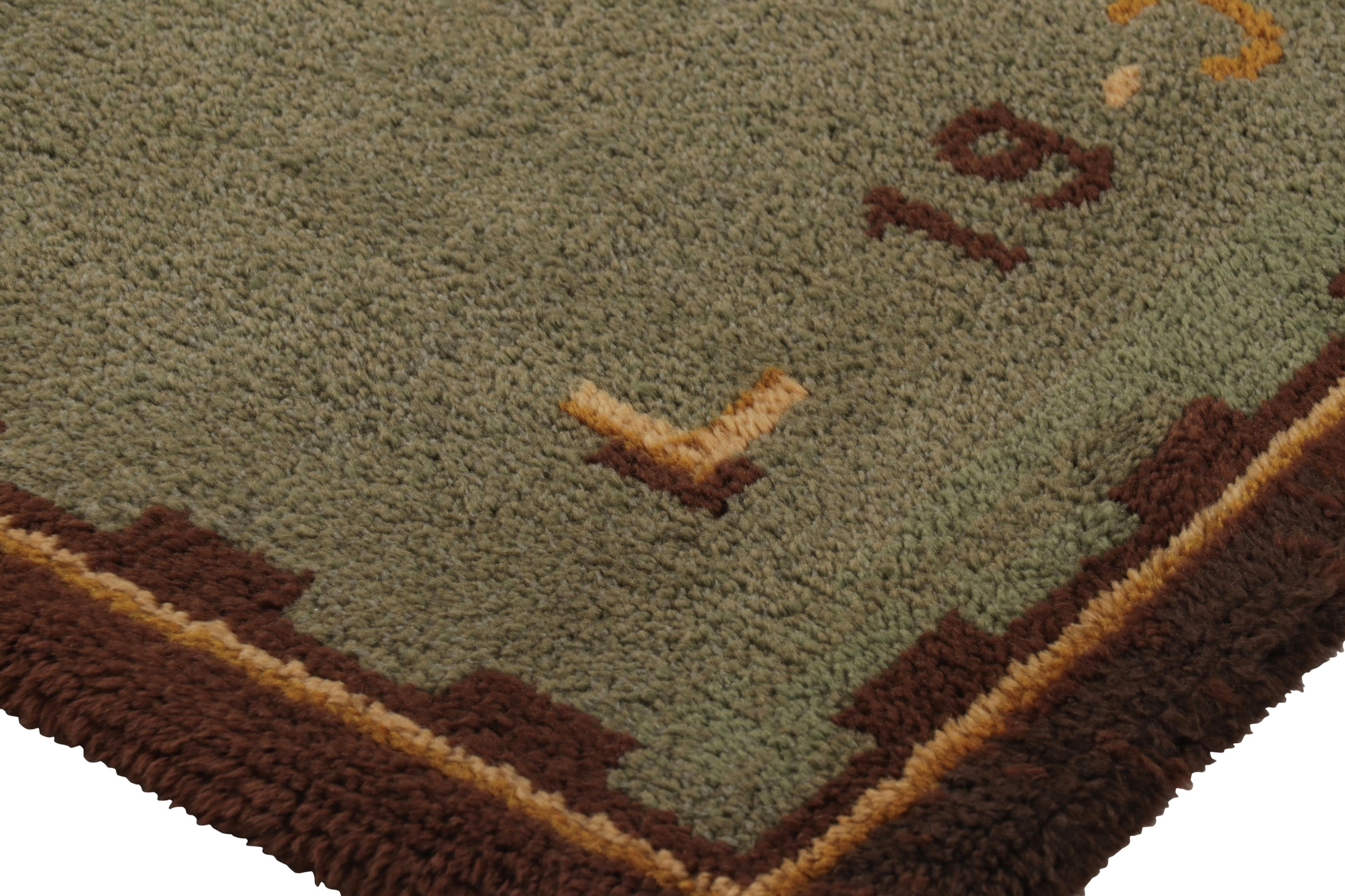 Hand-Knotted Signed Vintage Swedish Rya Rug, Light Green with Geometric Pattern - Rug & Kilim For Sale