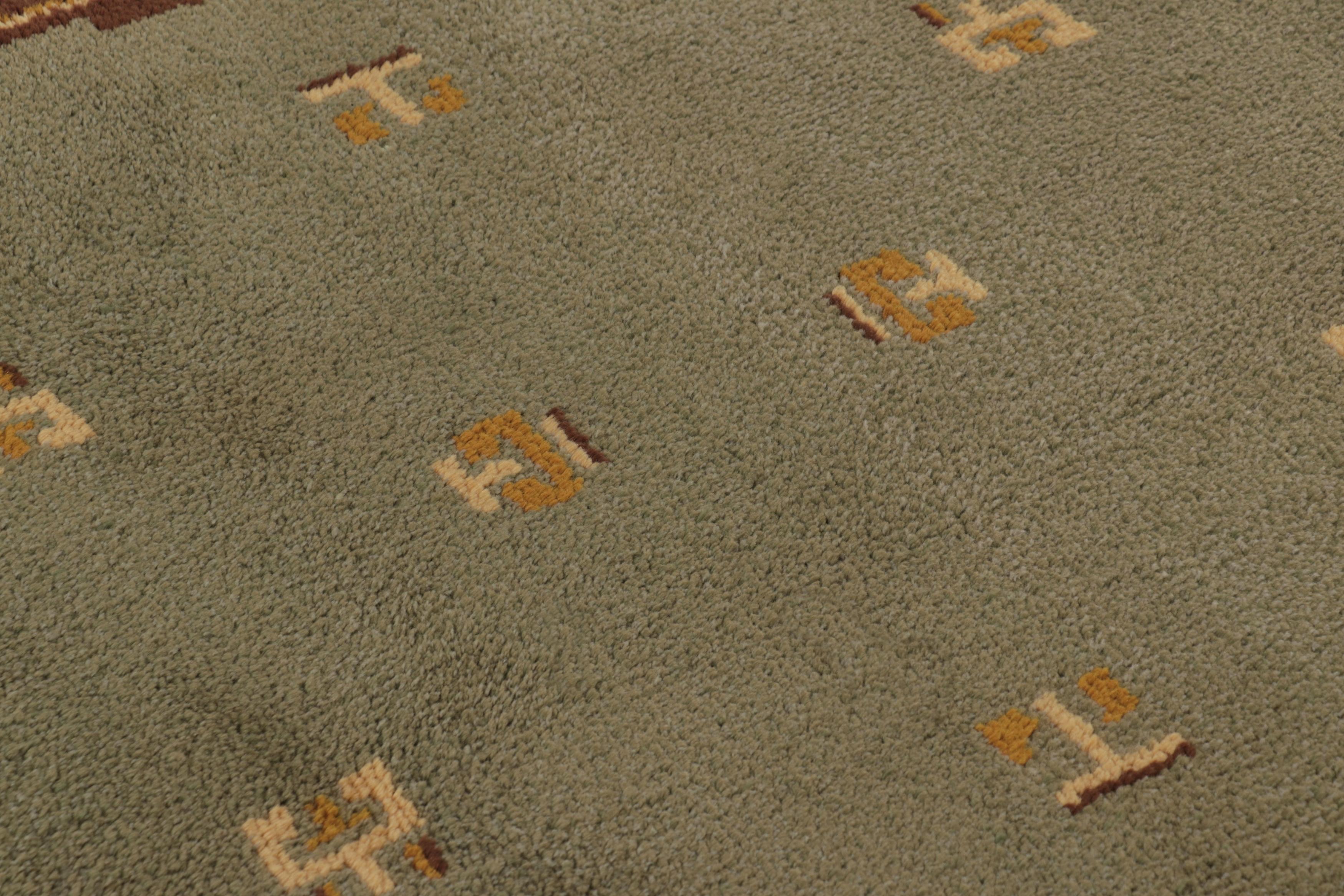 Signed Vintage Swedish Rya Rug, Light Green with Geometric Pattern - Rug & Kilim In Good Condition For Sale In Long Island City, NY