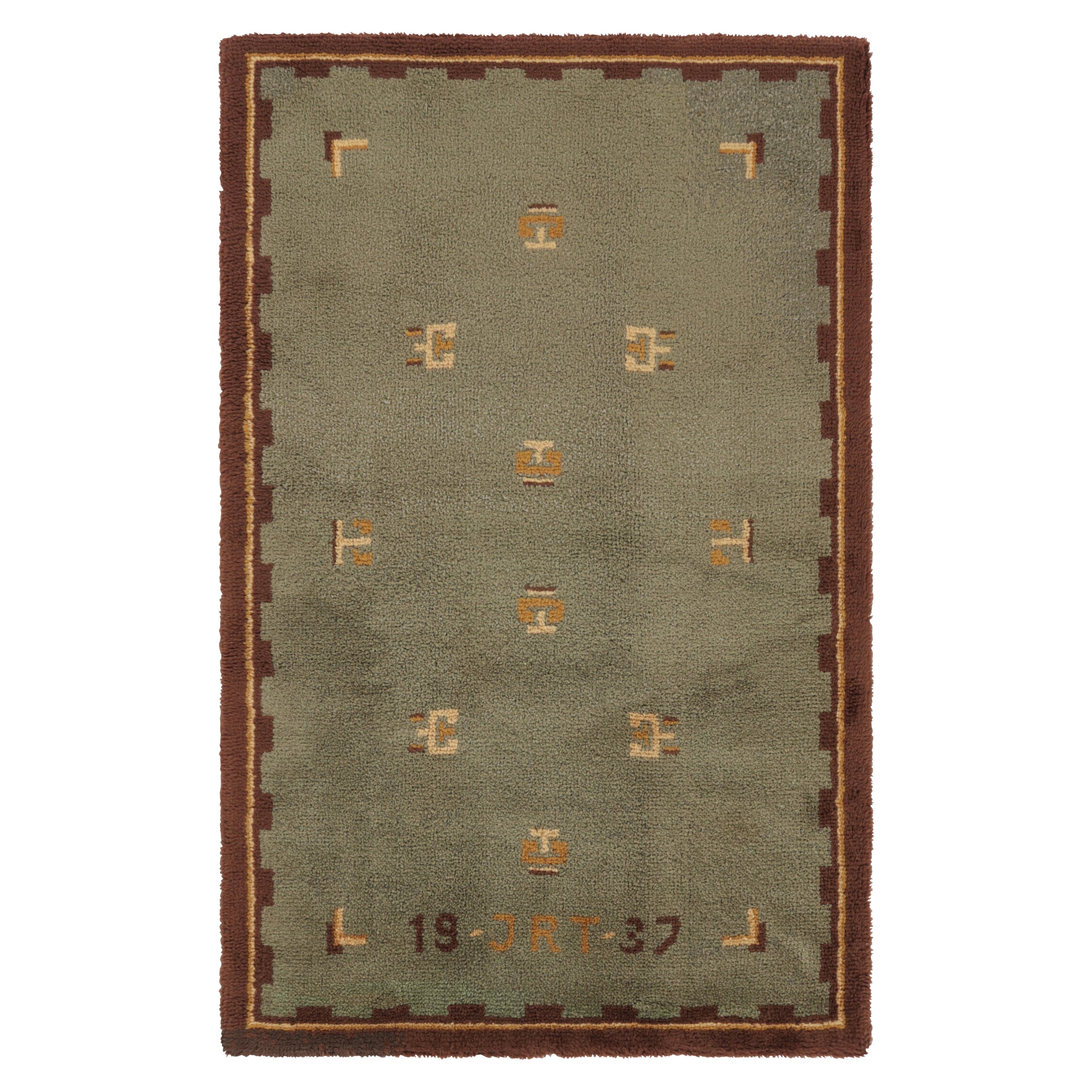 Signed Vintage Swedish Rya Rug, Light Green with Geometric Pattern - Rug & Kilim For Sale